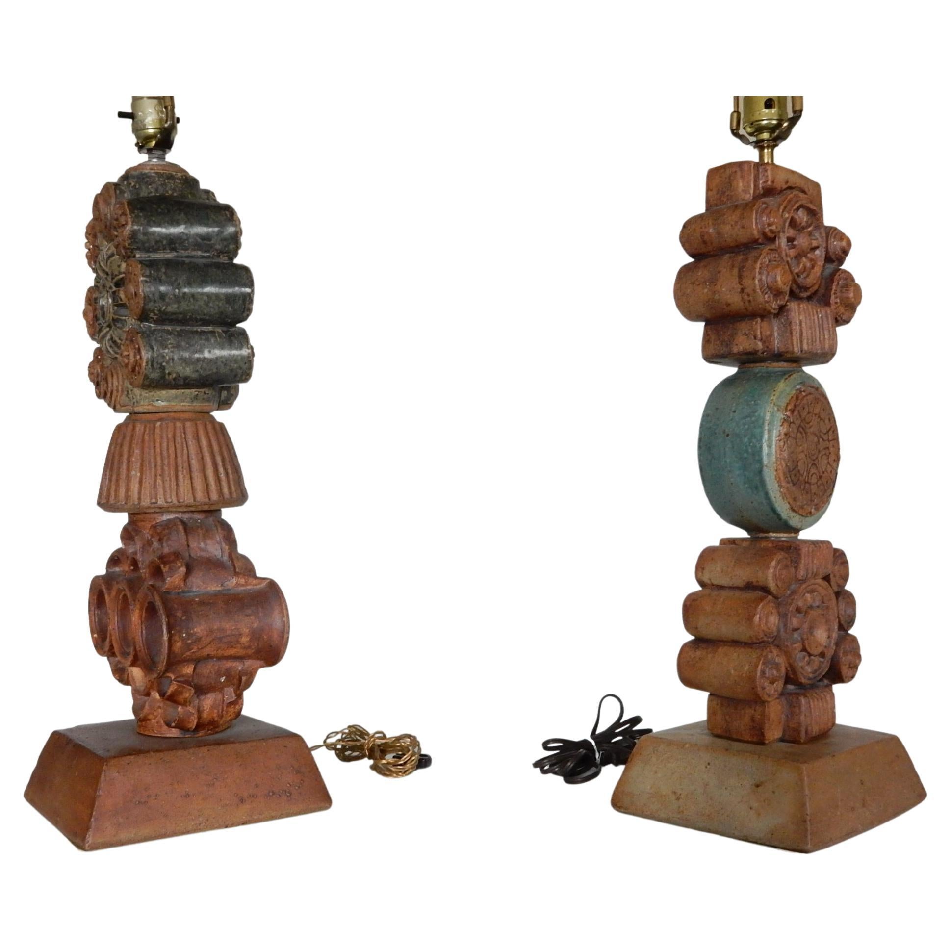 Mid-Century Modern Art Pottery Stoneware Table Lamps by Artist Bernard Rooke In Good Condition In Las Vegas, NV