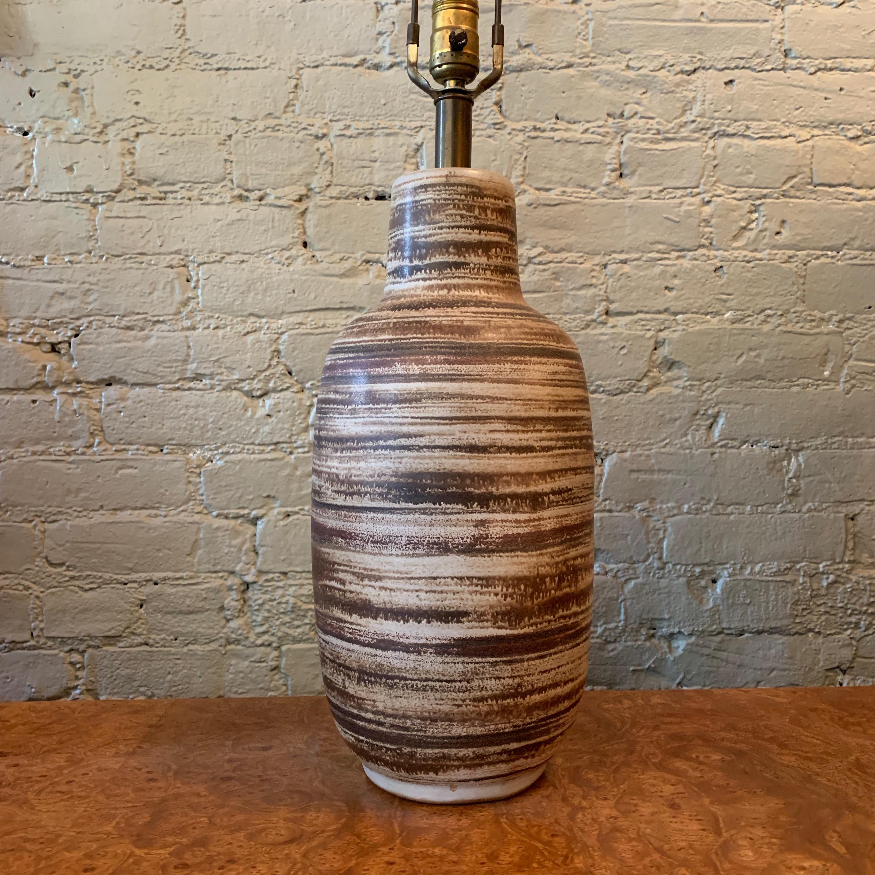 American Mid-Century Modern Art Pottery Swirled Gourd Table Lamp by Gordon Martz