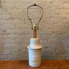 Mid-Century Modern Art Pottery Swirled Green Table Lamp By Gordon Martz