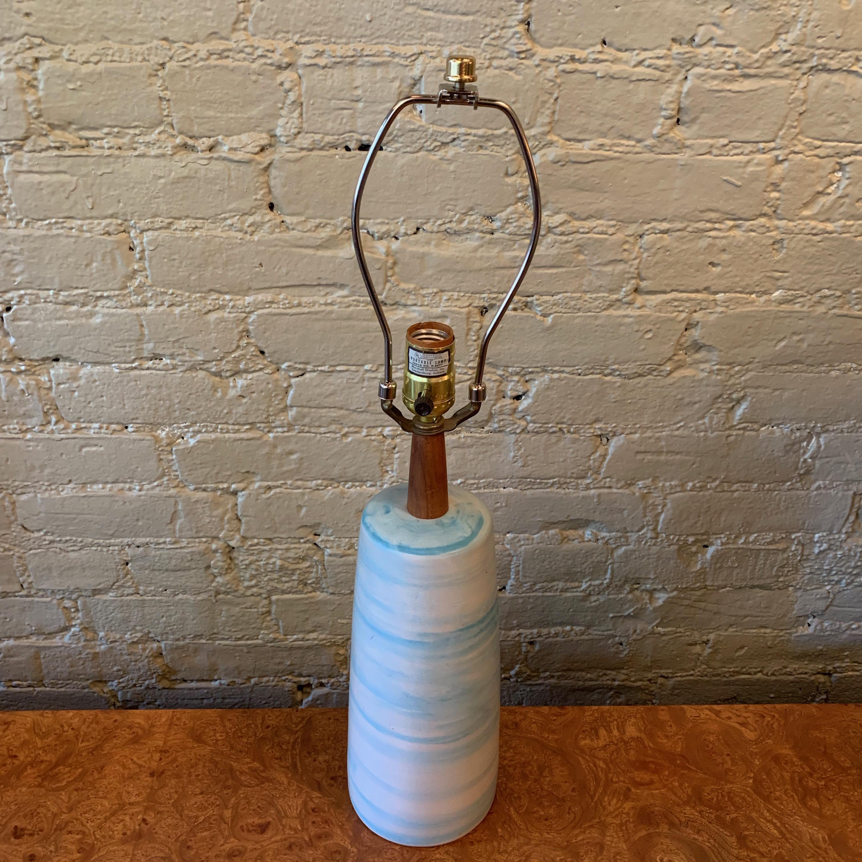 Mid-Century Modern Art Pottery Swirled Light Blue Table Lamp by Gordon Martz In Good Condition In Brooklyn, NY
