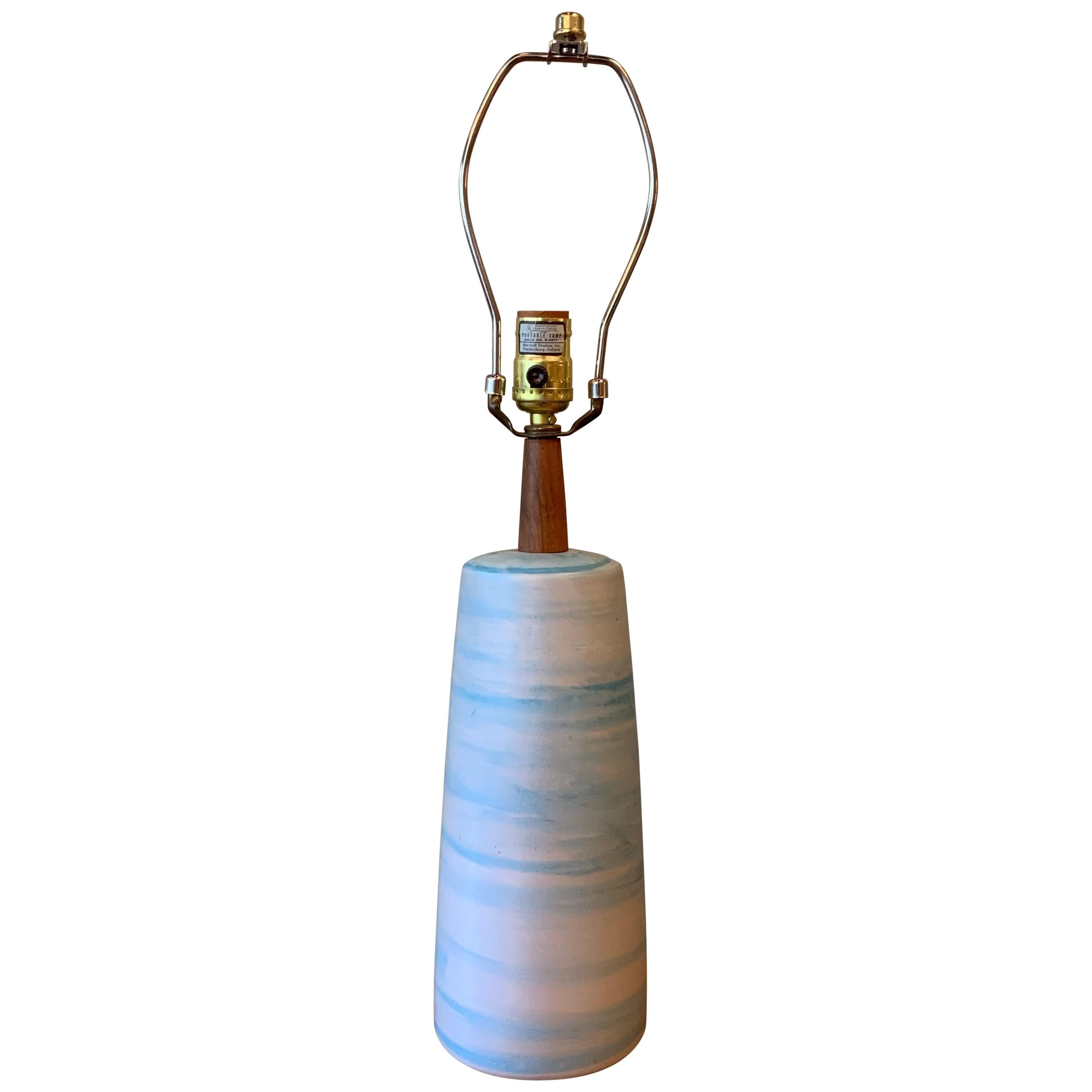 Mid-Century Modern Art Pottery Swirled Light Blue Table Lamp by Gordon Martz