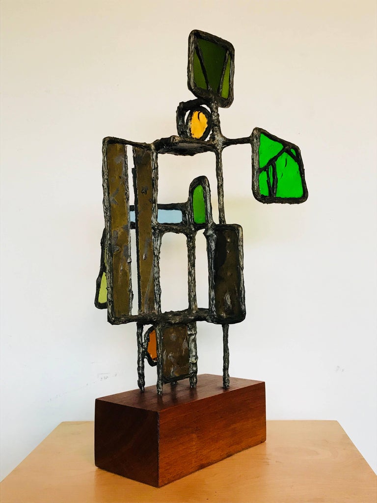 MidCentury Modern Art Stained Glass Brutalist Sculpture at 1stDibs