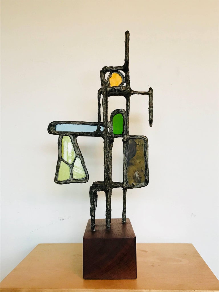MidCentury Modern Art Stained Glass Brutalist Sculpture at 1stDibs