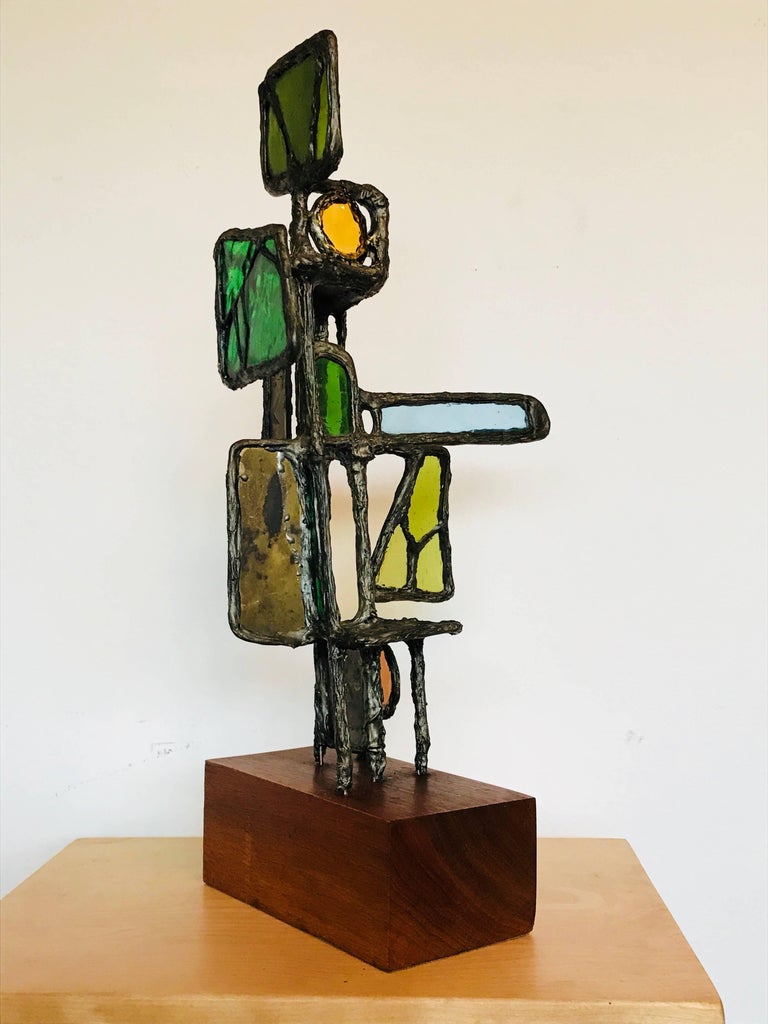 Mid Century Modern Art Stained Glass Brutalist Sculpture