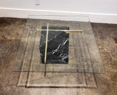Mid-Century Modern Artedi Black Marble Glass and Brass Coffee Table