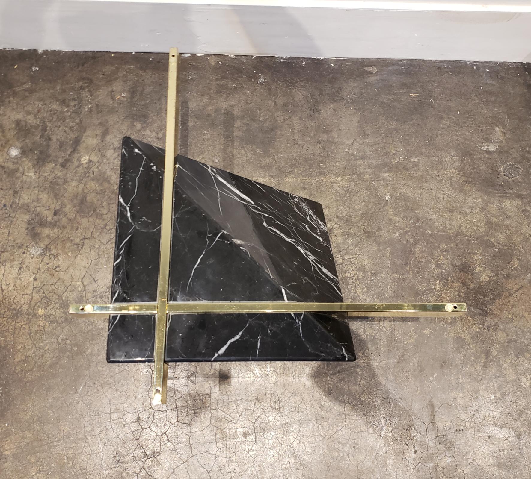 20th Century Mid-Century Modern Artedi Black Marble Glass and Brass Coffee Table For Sale