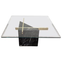 Vintage Mid-Century Modern Artedi Black Marble Glass and Brass Coffee Table