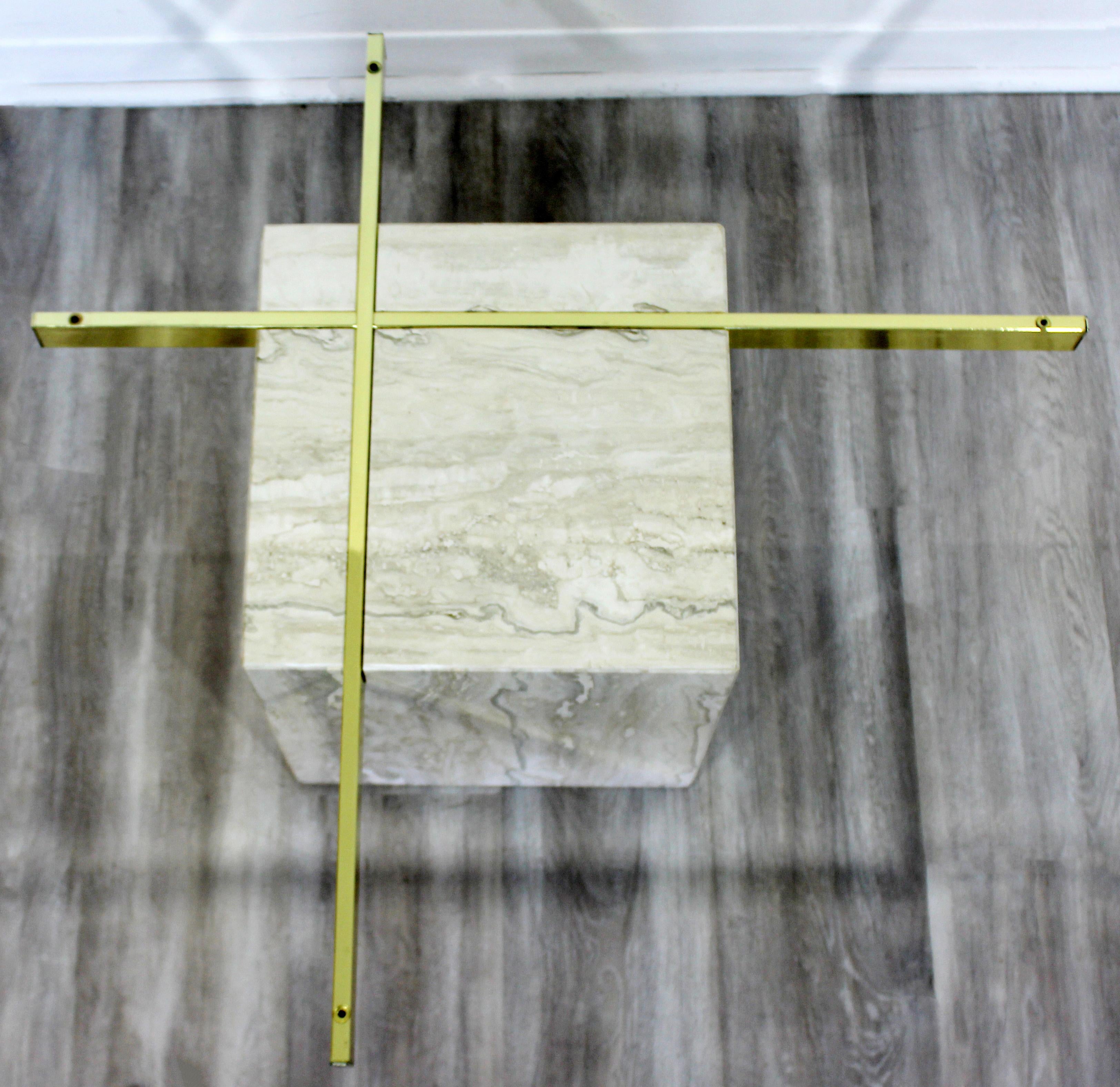 Mid-Century Modern Artedi Travertine and Brass Square Coffee Table, Italy, 1970s In Good Condition In Keego Harbor, MI