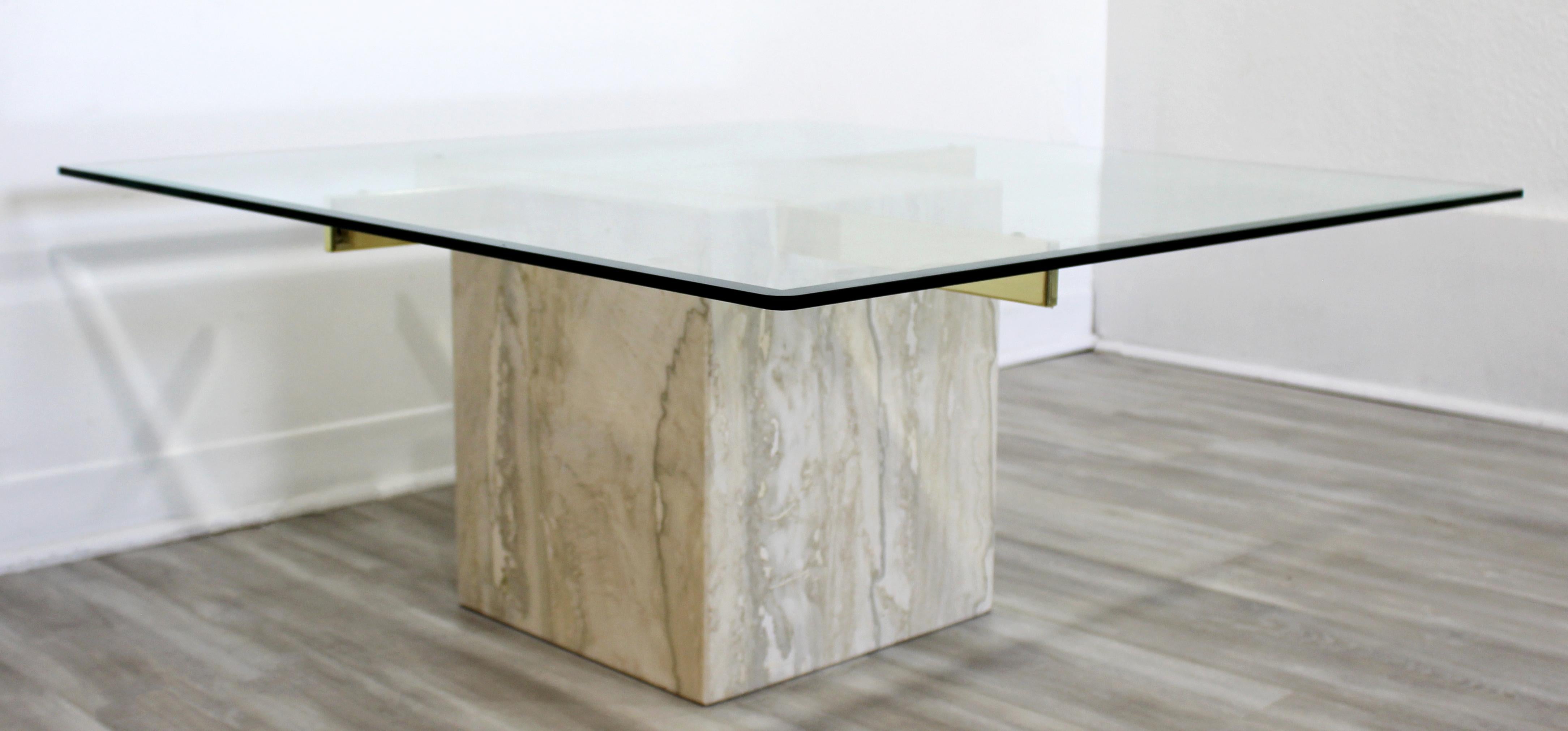 Late 20th Century Mid-Century Modern Artedi Travertine and Brass Square Coffee Table, Italy, 1970s