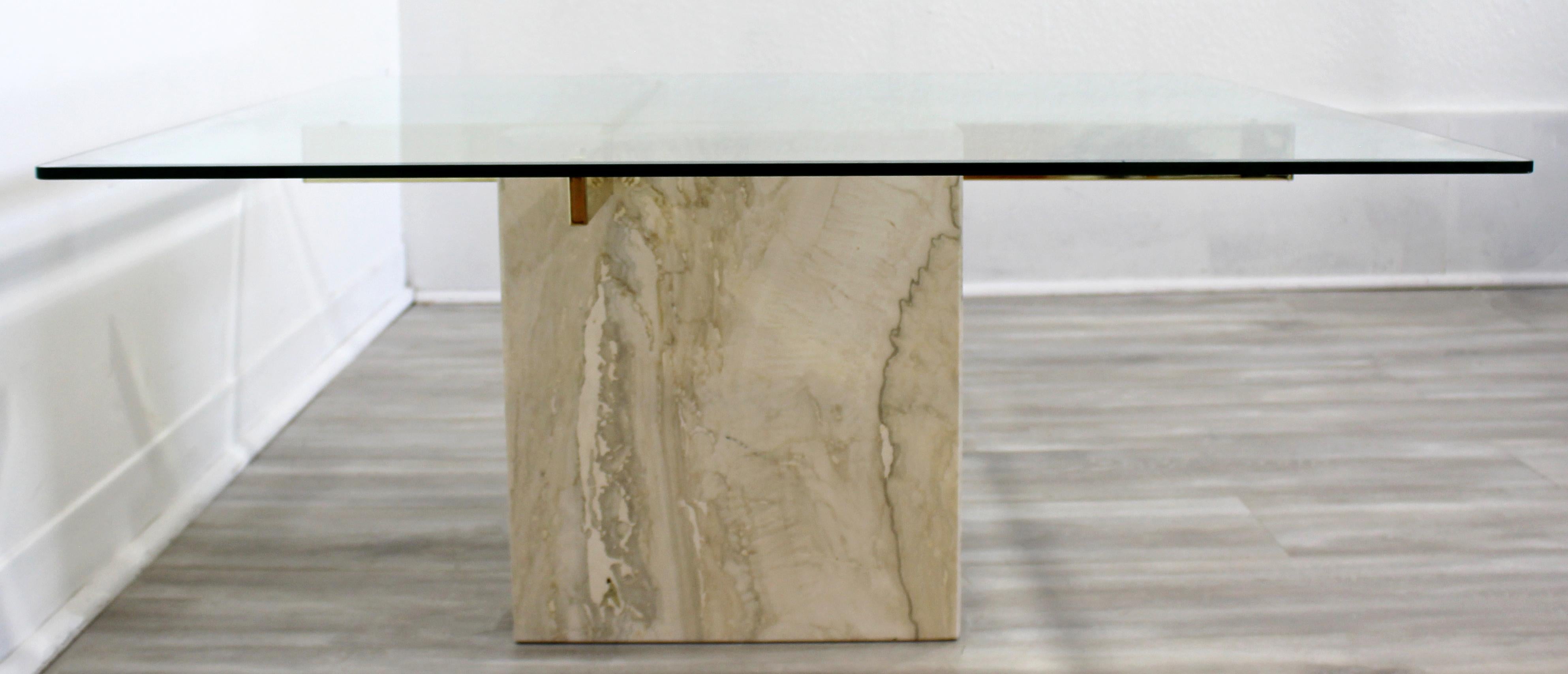 Mid-Century Modern Artedi Travertine and Brass Square Coffee Table, Italy, 1970s 1