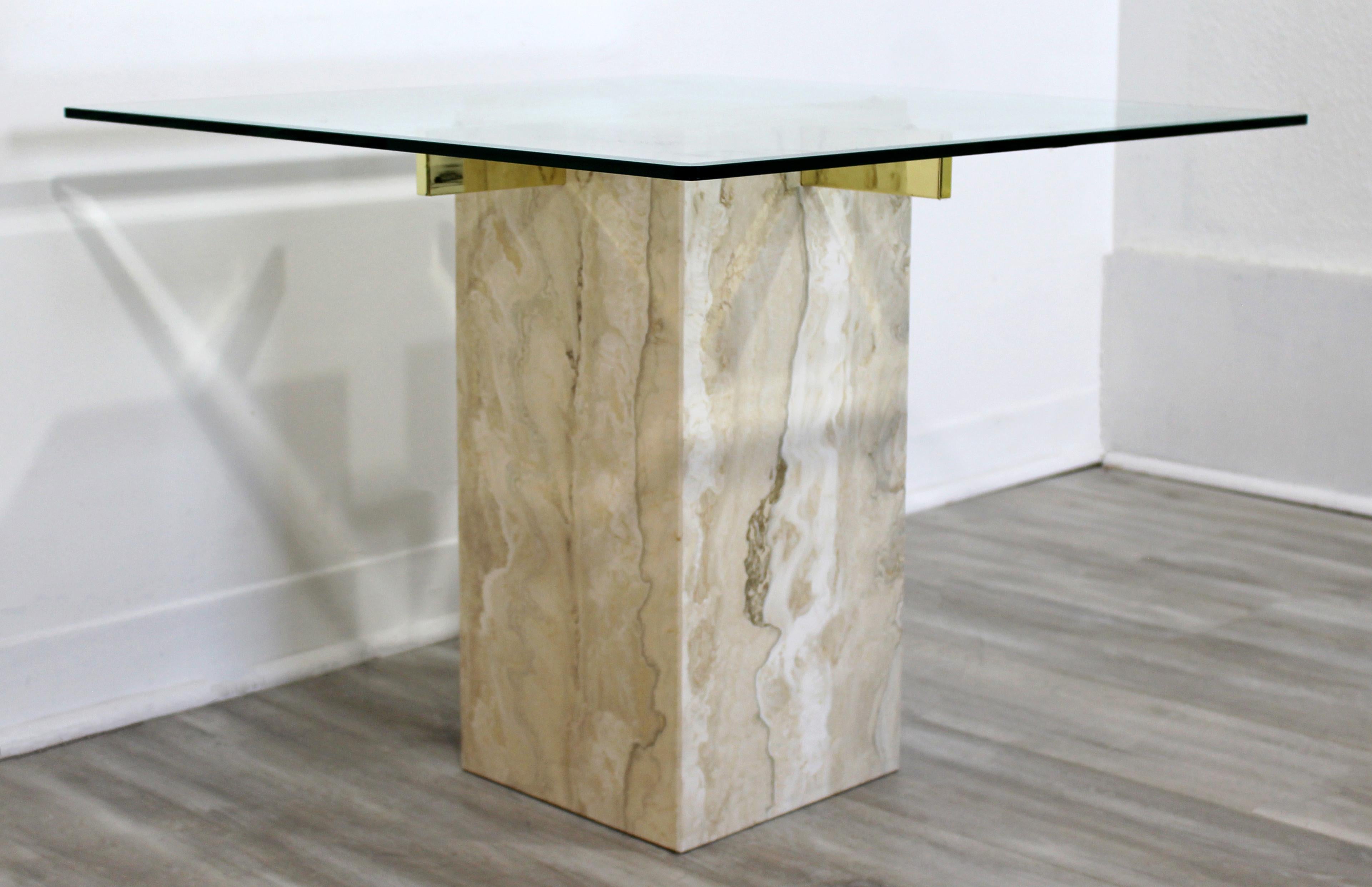 Late 20th Century Mid-Century Modern Artedi Travertine & Brass Square Side End Table, Italy, 1970s
