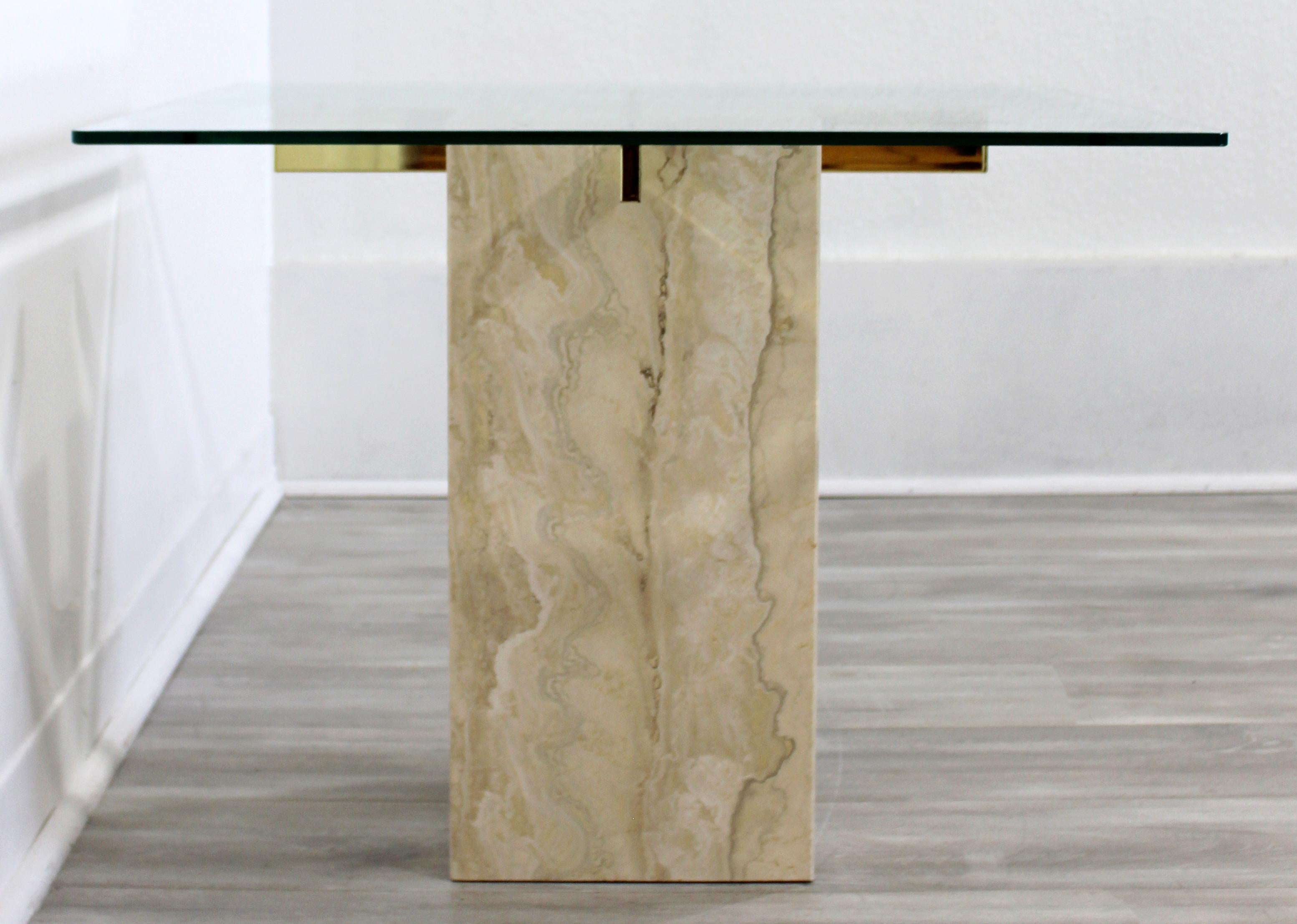 Mid-Century Modern Artedi Travertine & Brass Square Side End Table, Italy, 1970s 1