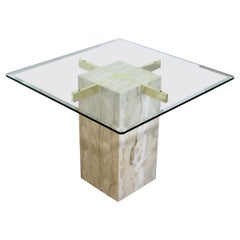Mid-Century Modern Artedi Travertine & Brass Square Side End Table, Italy, 1970s