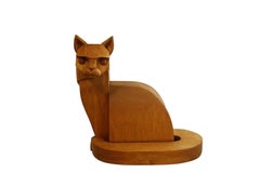 Scultura di gatto in legno intagliato della metà del secolo scorso di Arthur Schneider