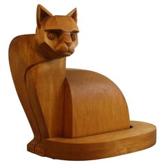 Mid-Century Modern Arthur Schneider Carved Wood Cat Sculpture