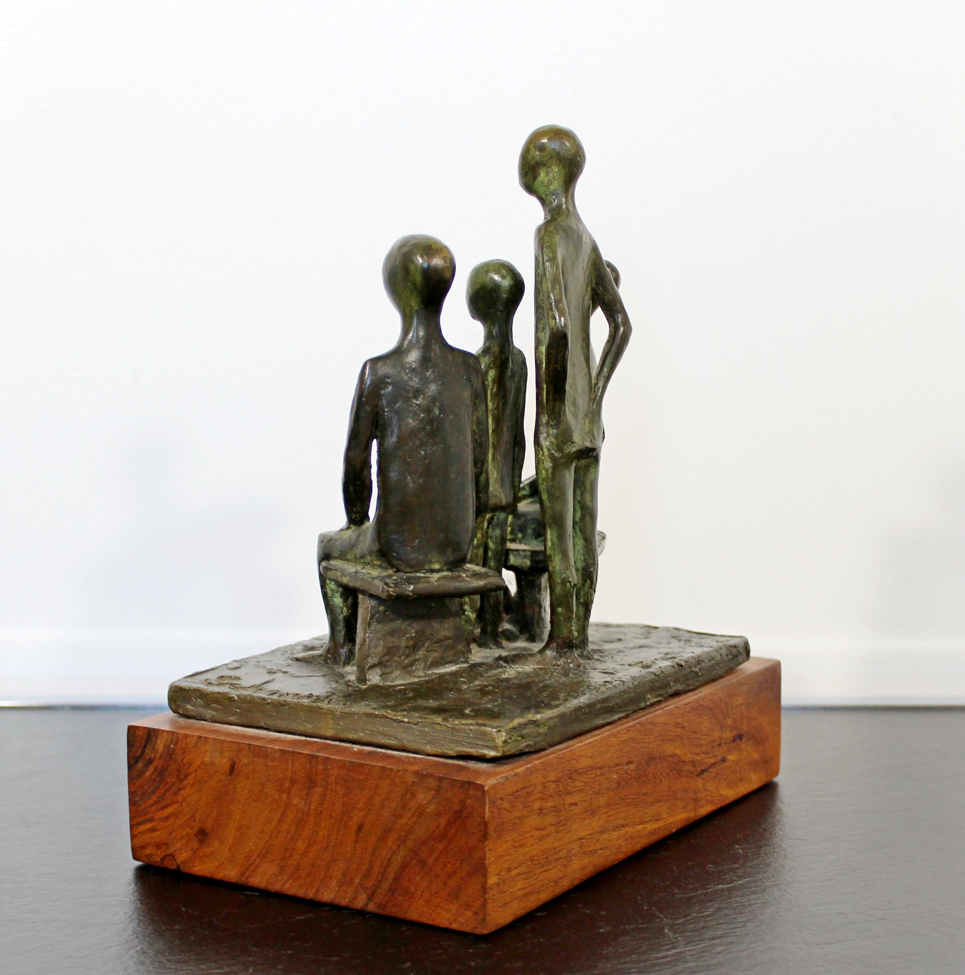 Mid-Century Modern Arthur Schneider Signed Bronze Table Sculpture Wood Base In Good Condition In Keego Harbor, MI