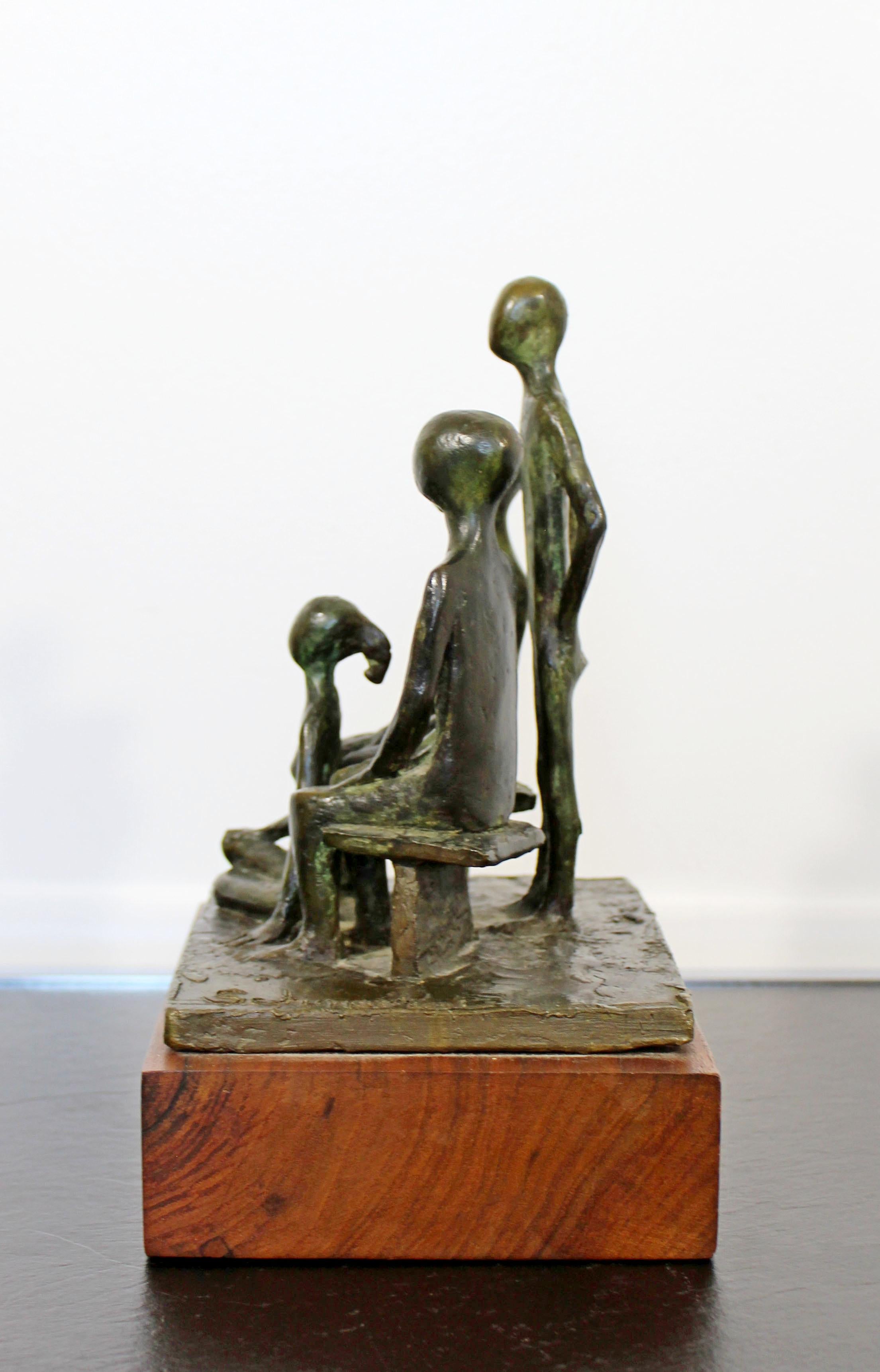 Late 20th Century Mid-Century Modern Arthur Schneider Signed Bronze Table Sculpture Wood Base