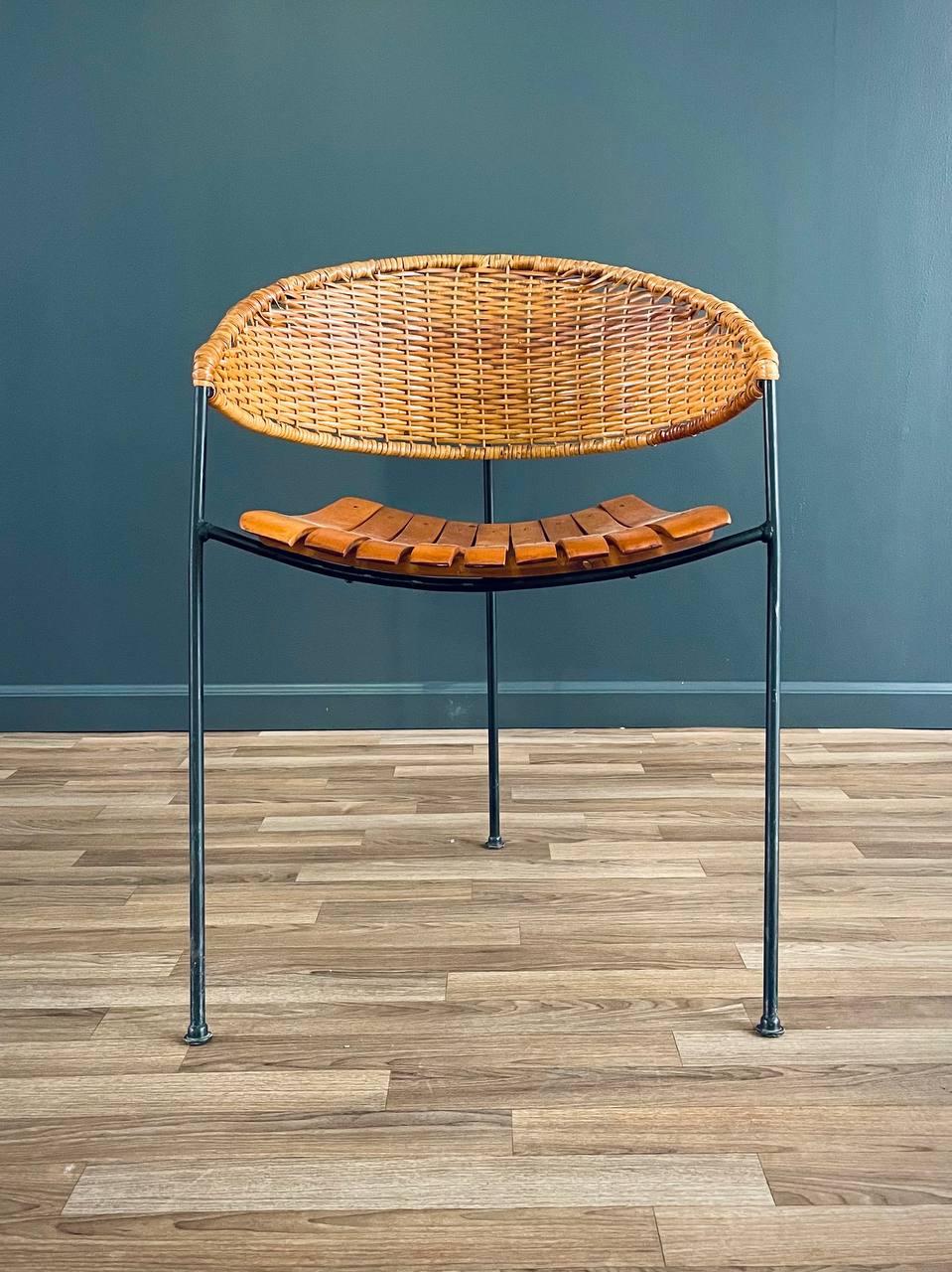 American Mid-Century Modern Arthur Umanoff Cane Tri-Leg Chair For Sale