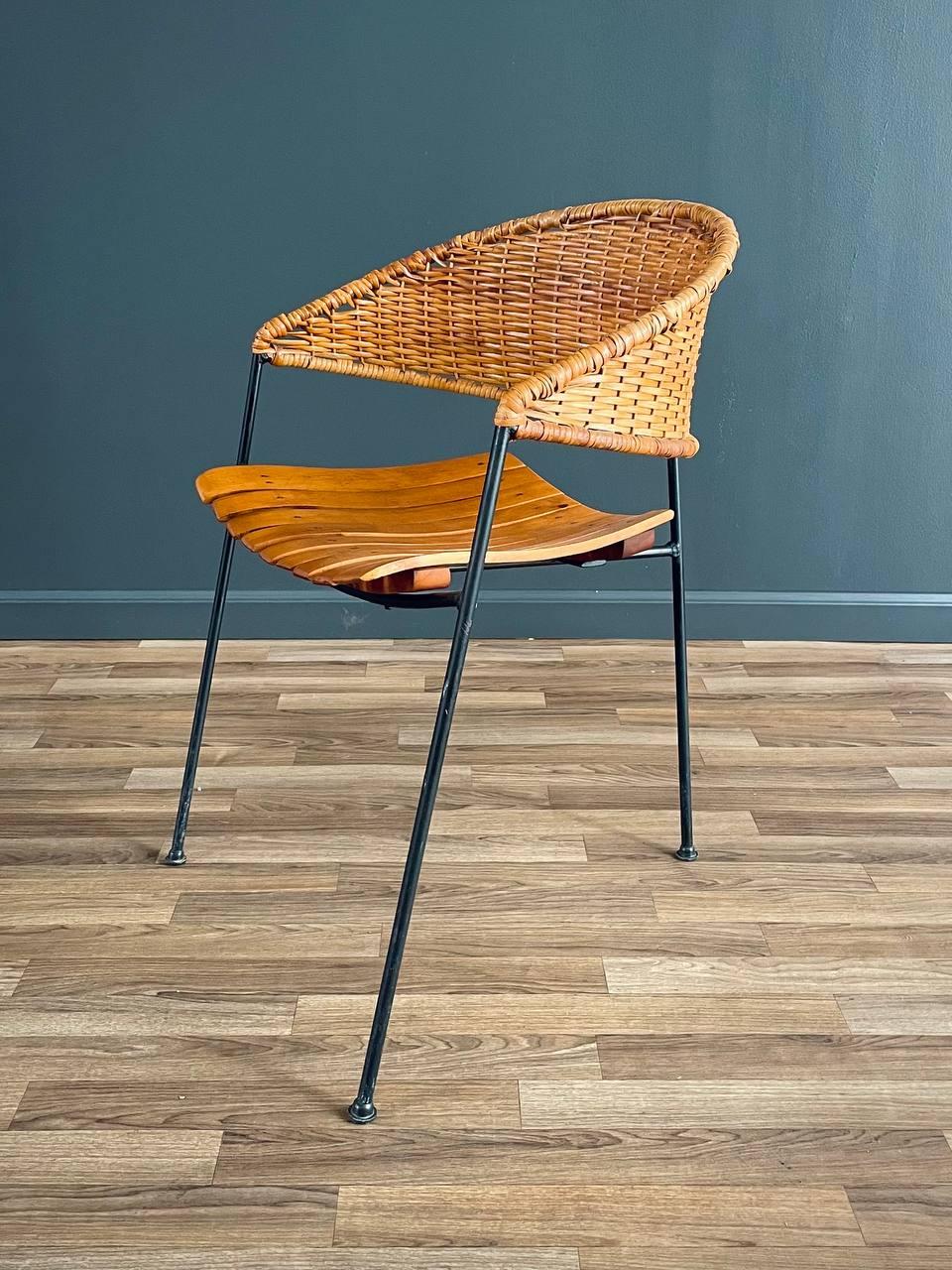 Mid-Century Modern Arthur Umanoff Cane Tri-Leg Chair In Good Condition For Sale In Los Angeles, CA
