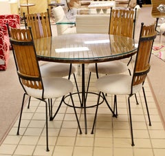Mid-Century Modern Arthur Umanoff Dinette Set 4 Side Chairs Wood Table Iron