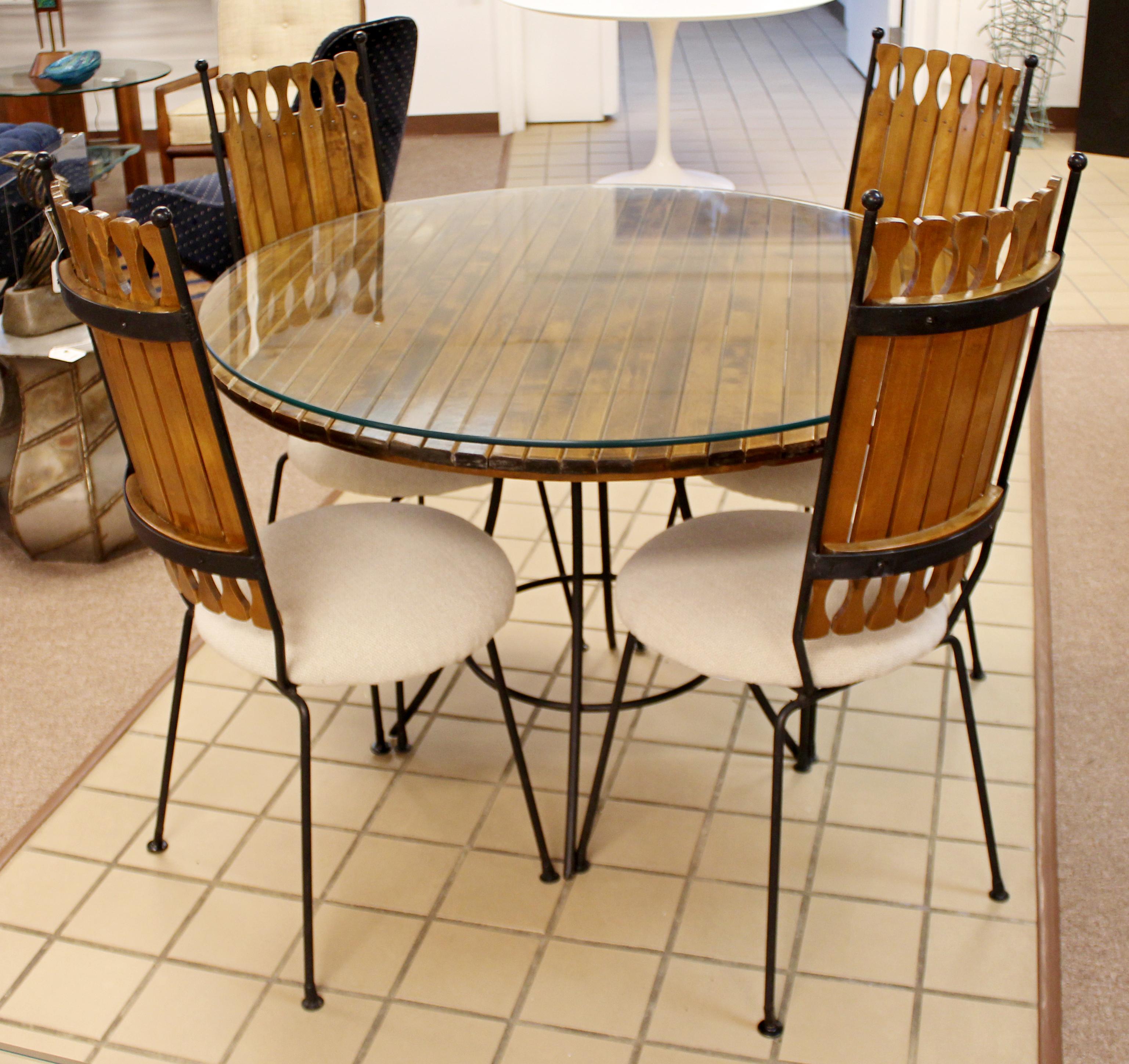 Mid-Century Modern Arthur Umanoff Dinette Set 4 Side Chairs Wood Table Iron In Good Condition In Keego Harbor, MI