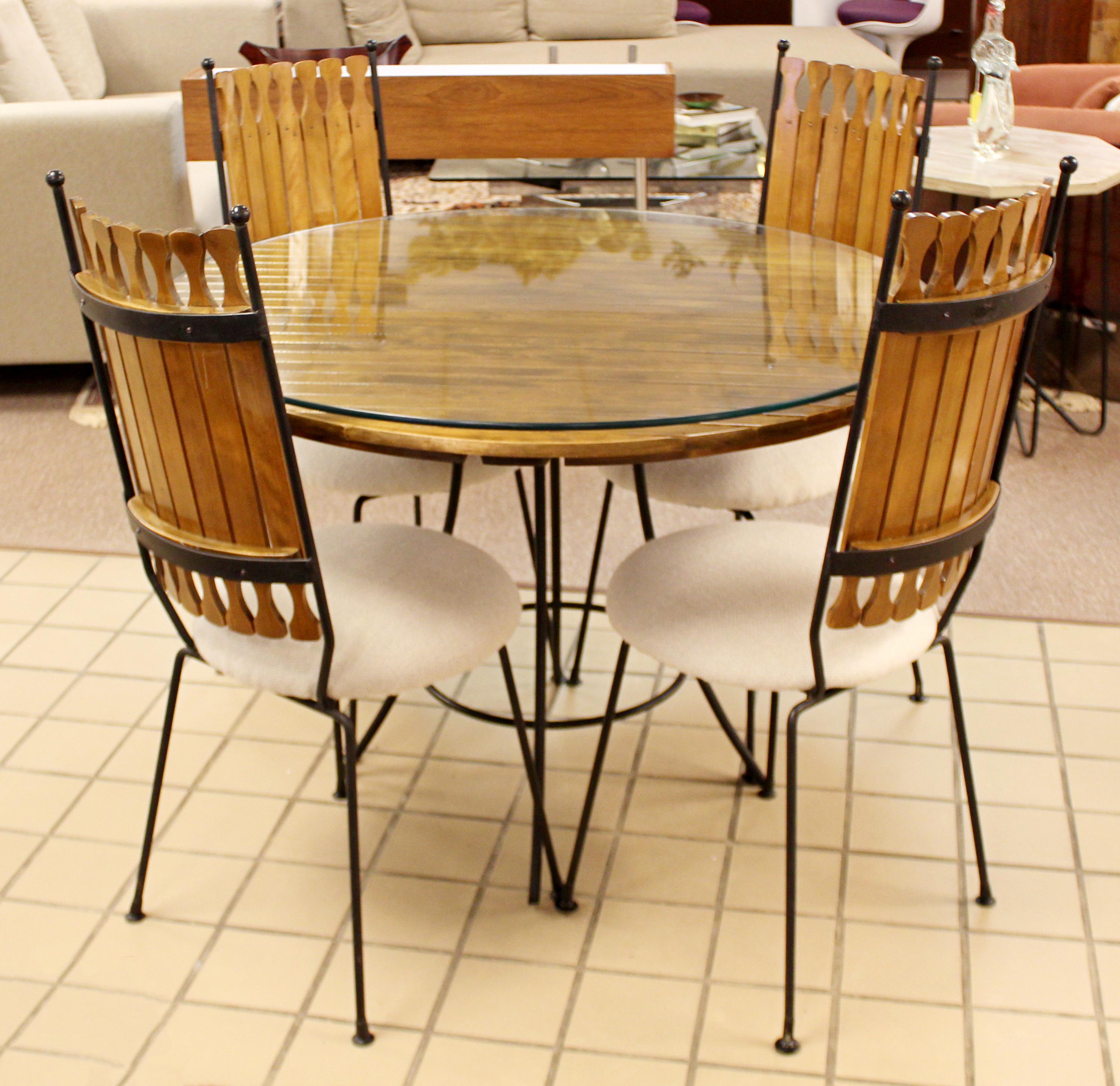 Mid-20th Century Mid-Century Modern Arthur Umanoff Dinette Set 4 Side Chairs Wood Table Iron