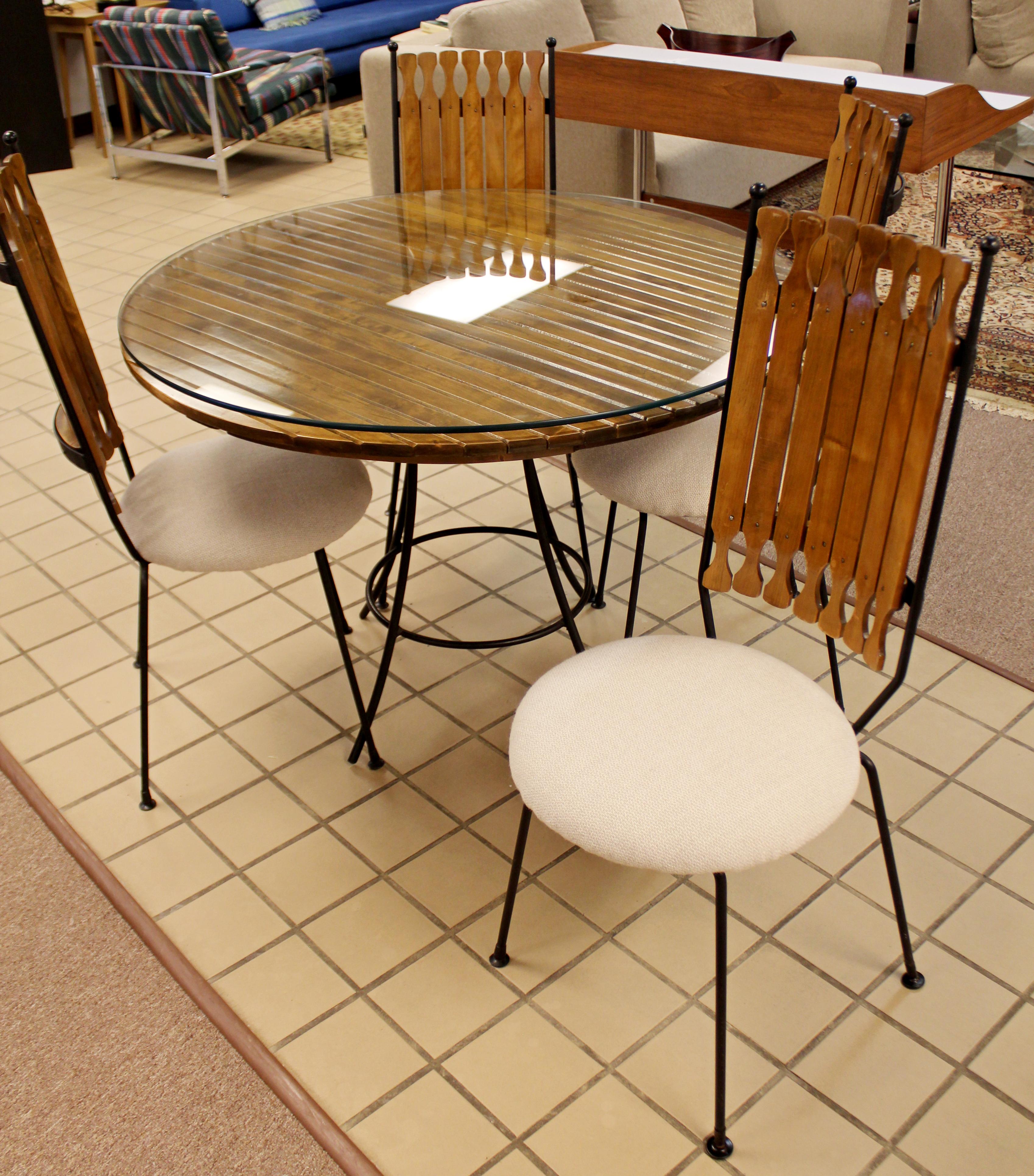 Mid-Century Modern Arthur Umanoff Dinette Set 4 Side Chairs Wood Table Iron 3