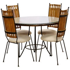 Mid-Century Modern Arthur Umanoff Dinette Set 4 Side Chairs Wood Table Iron