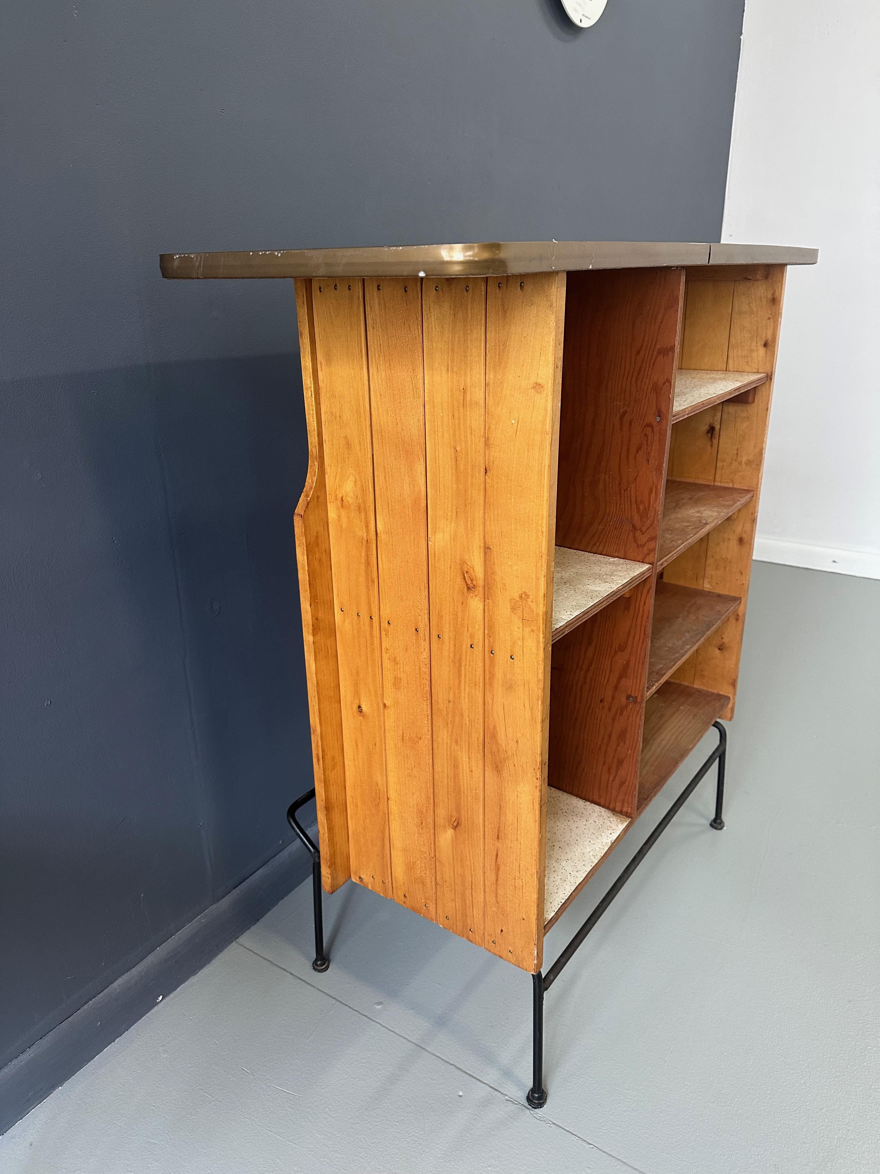 Wrought Iron Mid-Century Modern Arthur Umanoff Dry Bar Console, 1950's and Stool For Sale