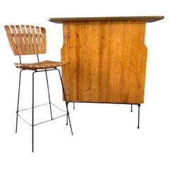 Mid-Century Modern Arthur Umanoff Dry Bar Console, 1950's and Stool