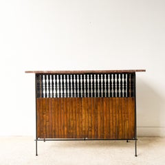 Mid-Century Modern Arthur Umanoff Dry Bar with 3 Bar Stools, New Upholstery