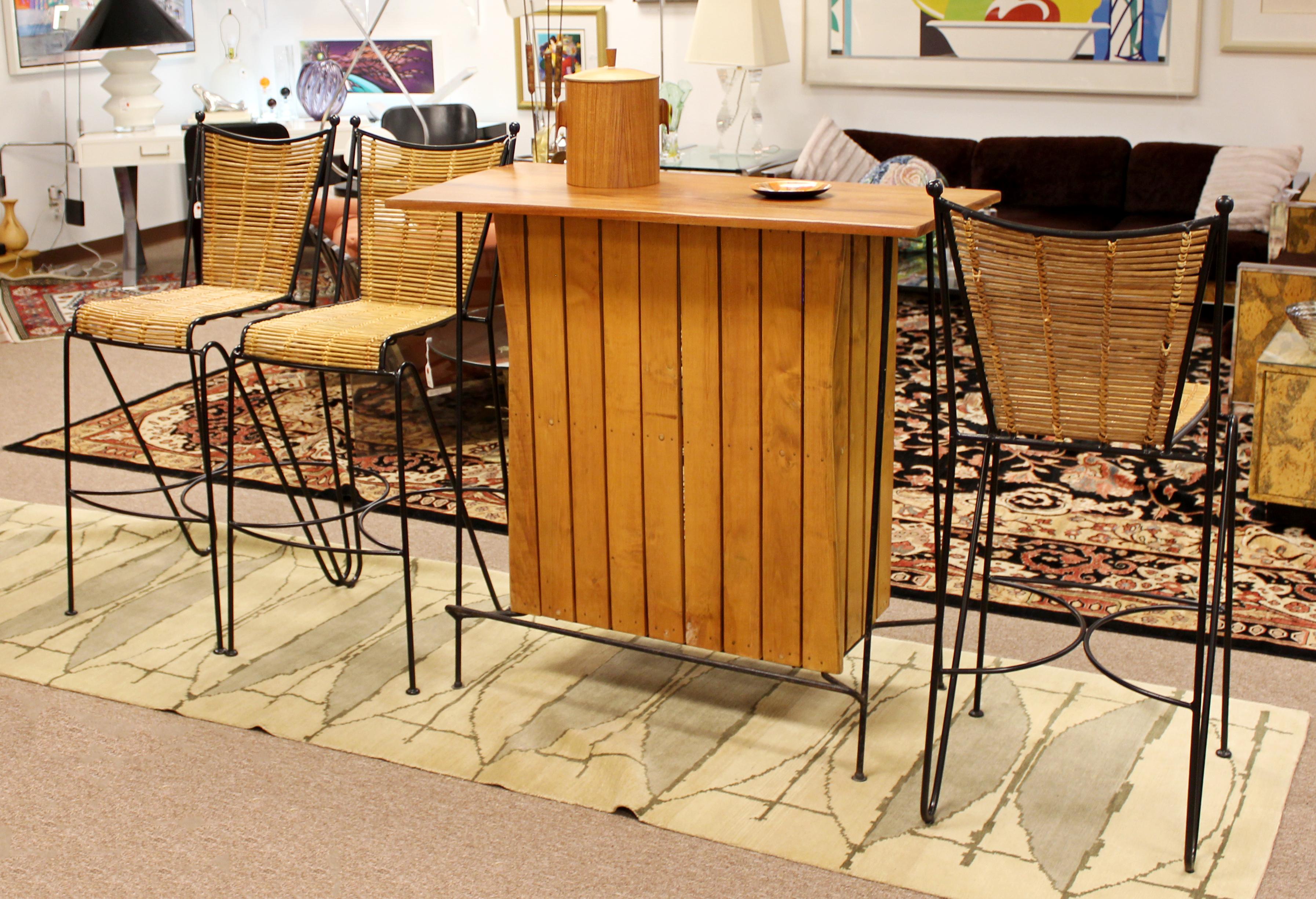 Mid-Century Modern Arthur Umanoff for Raymor Iron & Wood Slat Standing Bar 1950s 5