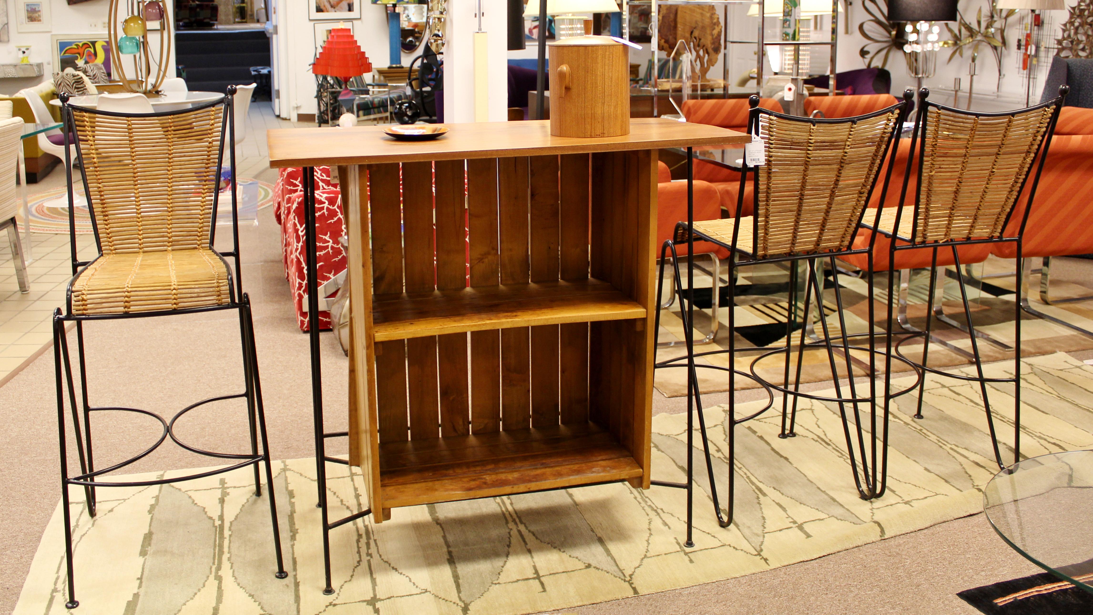 Mid-Century Modern Arthur Umanoff for Raymor Iron & Wood Slat Standing Bar 1950s 6