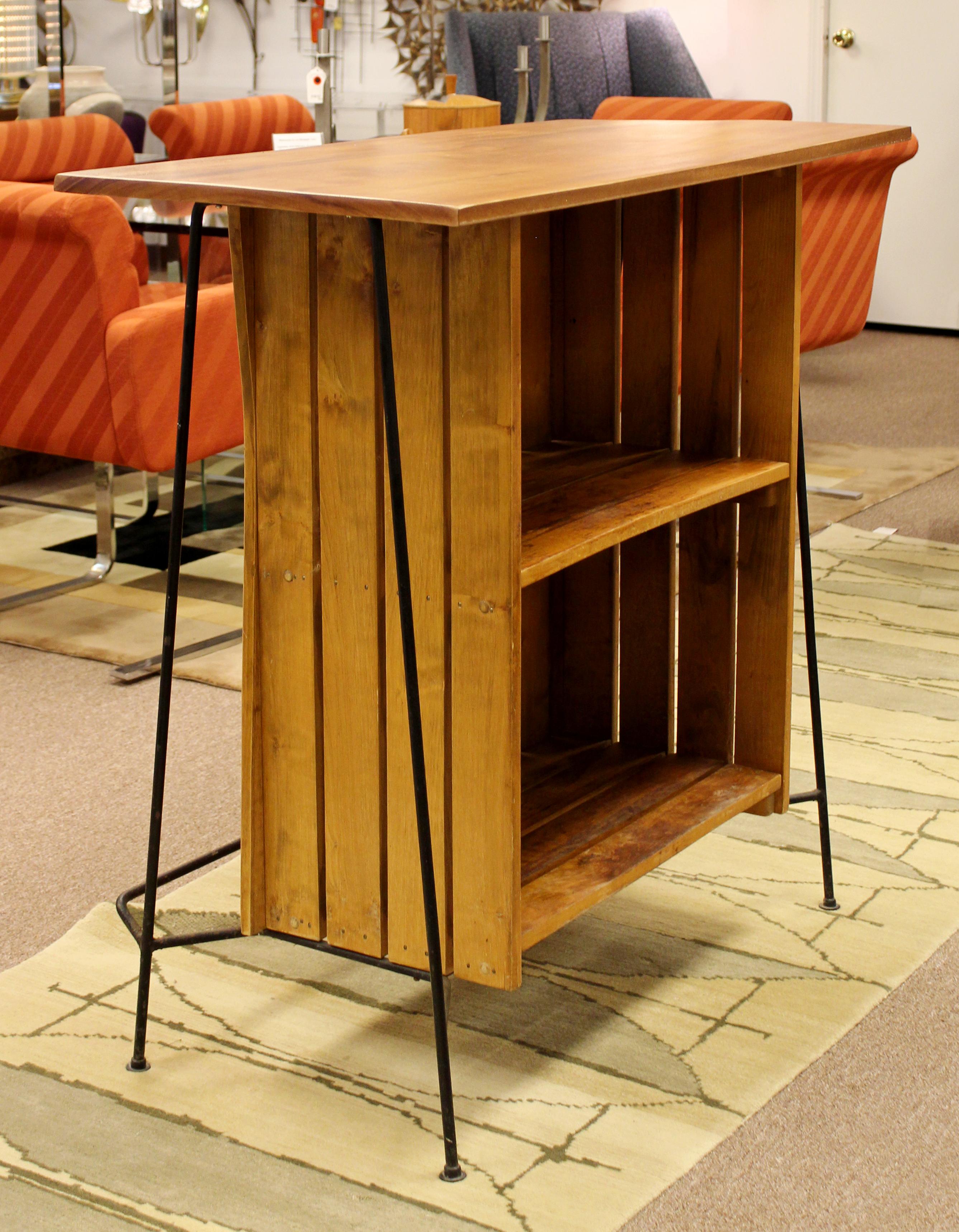 Mid-Century Modern Arthur Umanoff for Raymor Iron & Wood Slat Standing Bar 1950s 1