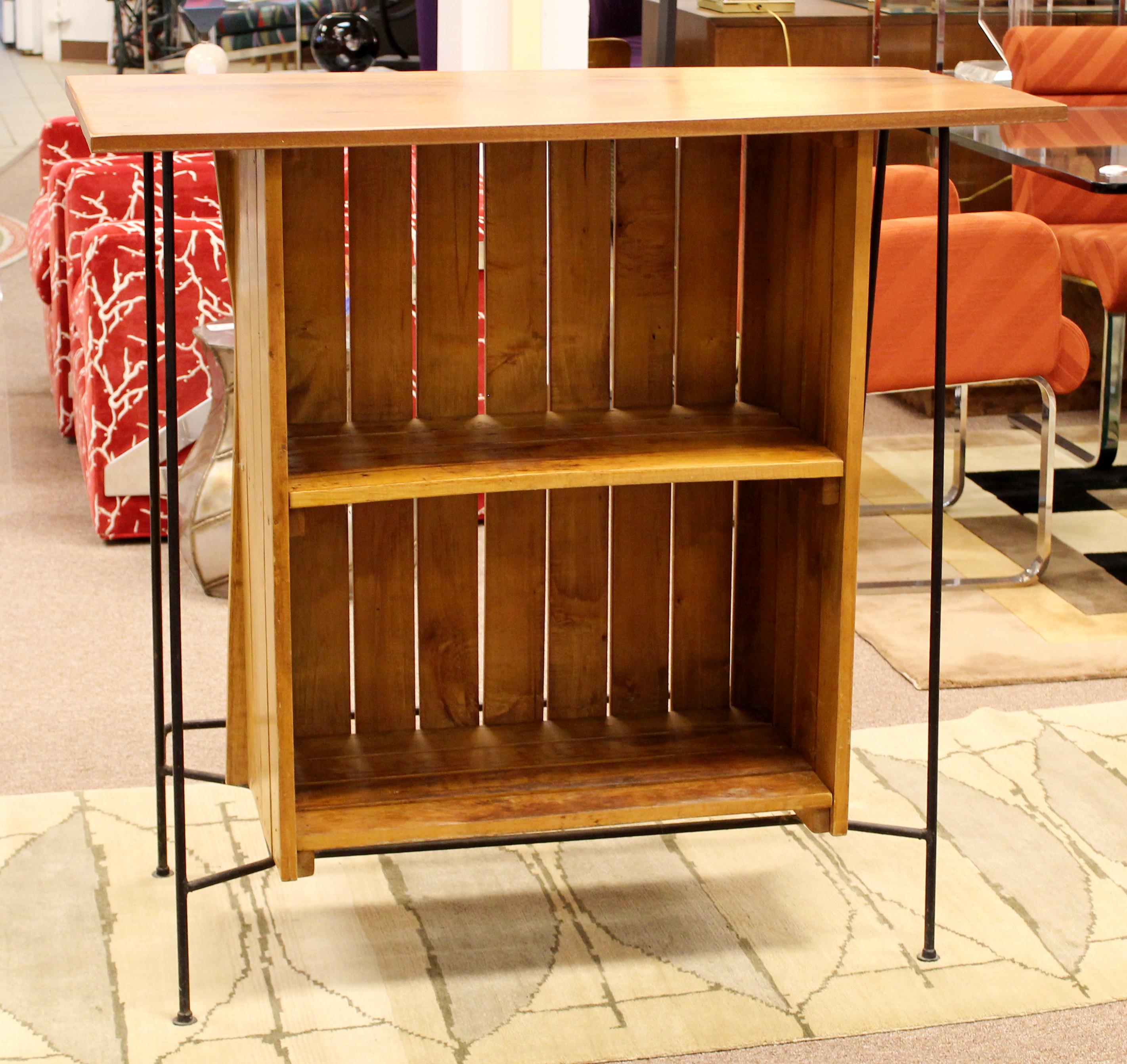 Mid-Century Modern Arthur Umanoff for Raymor Iron & Wood Slat Standing Bar 1950s 2