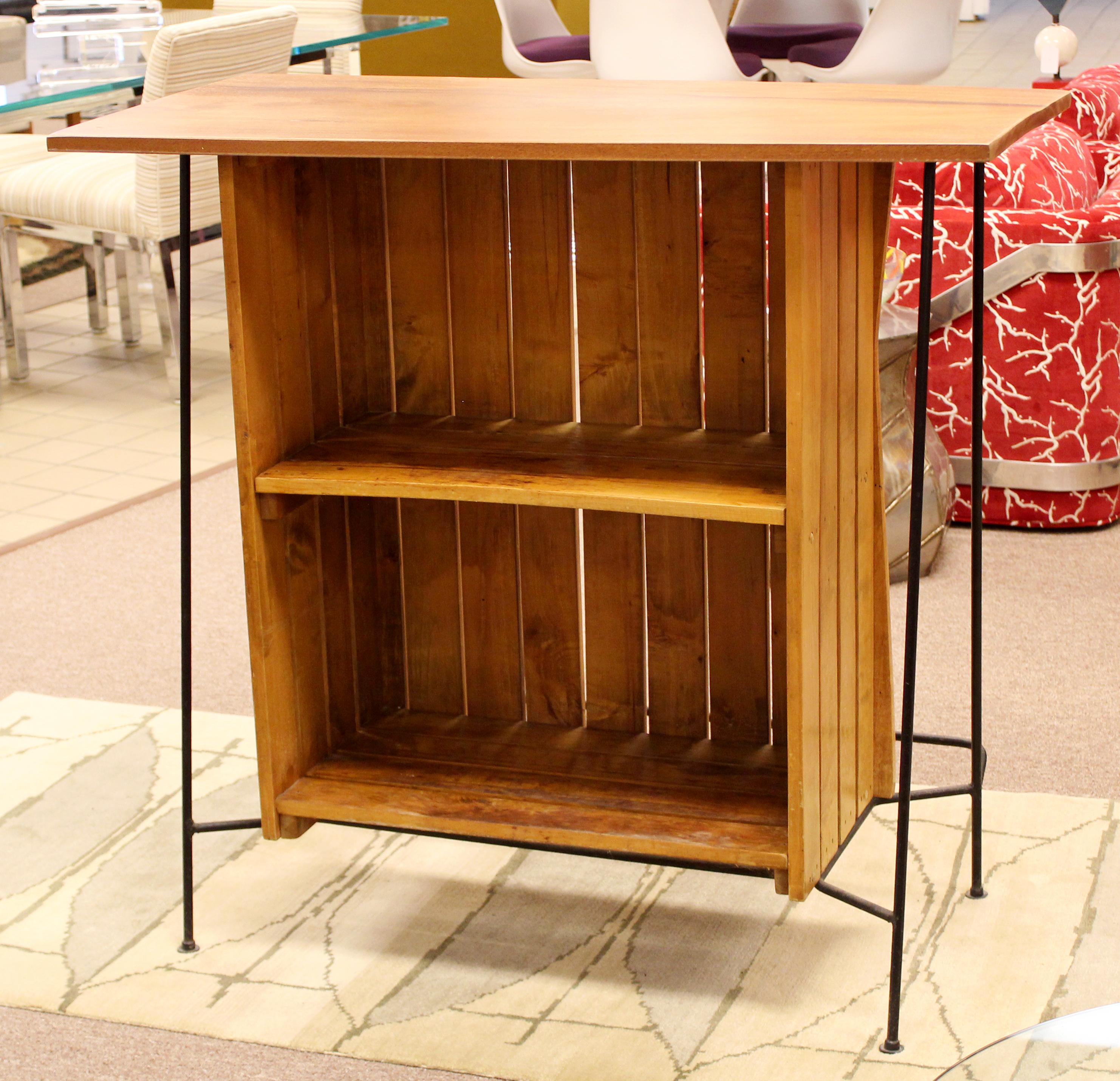 Mid-Century Modern Arthur Umanoff for Raymor Iron & Wood Slat Standing Bar 1950s 3