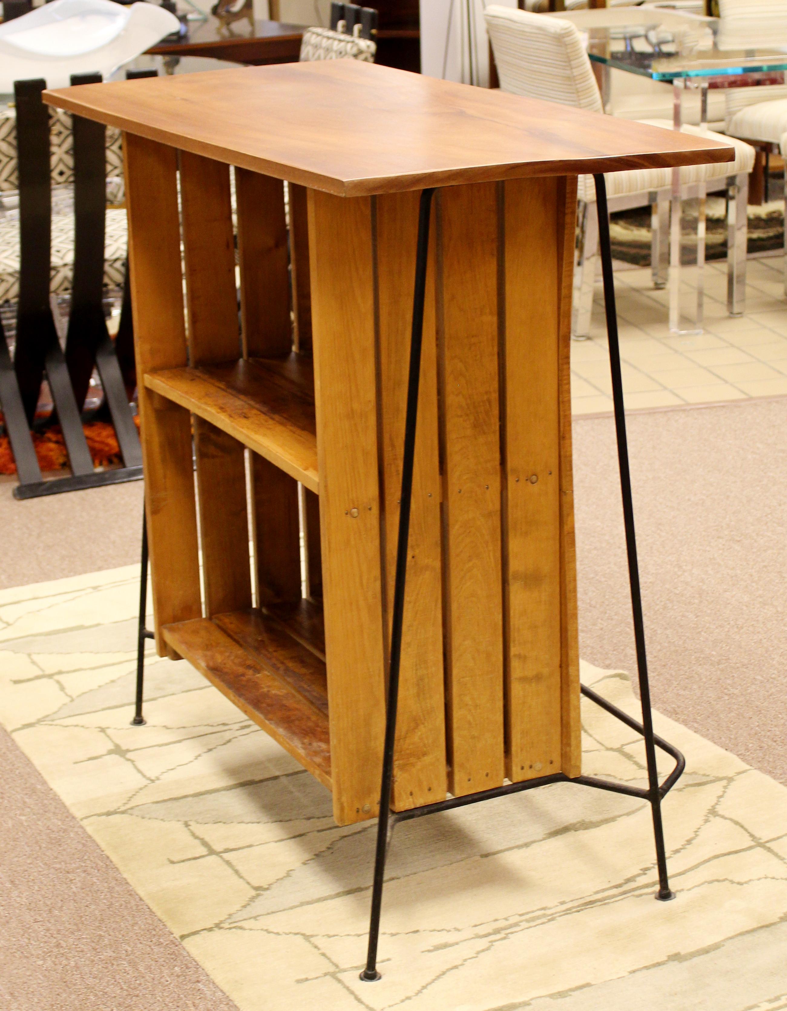 Mid-Century Modern Arthur Umanoff for Raymor Iron & Wood Slat Standing Bar 1950s 4