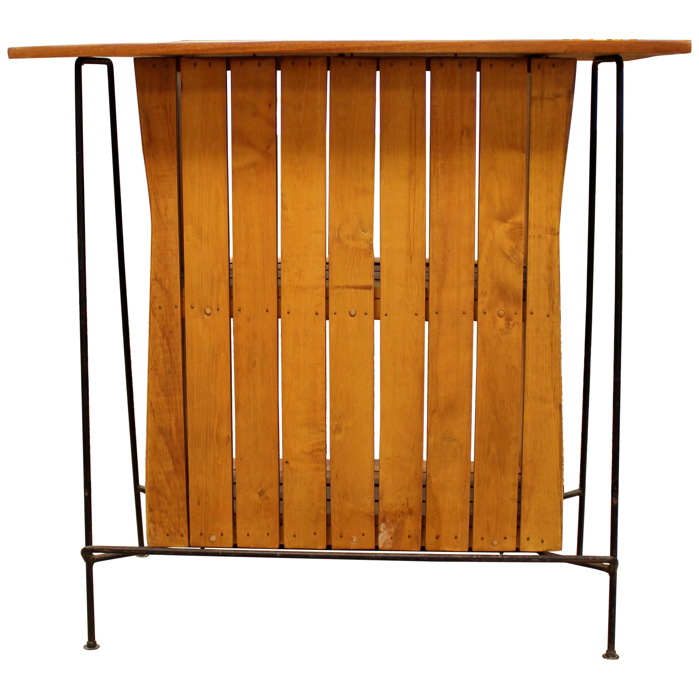 Mid-Century Modern Arthur Umanoff for Raymor Iron & Wood Slat Standing Bar 1950s