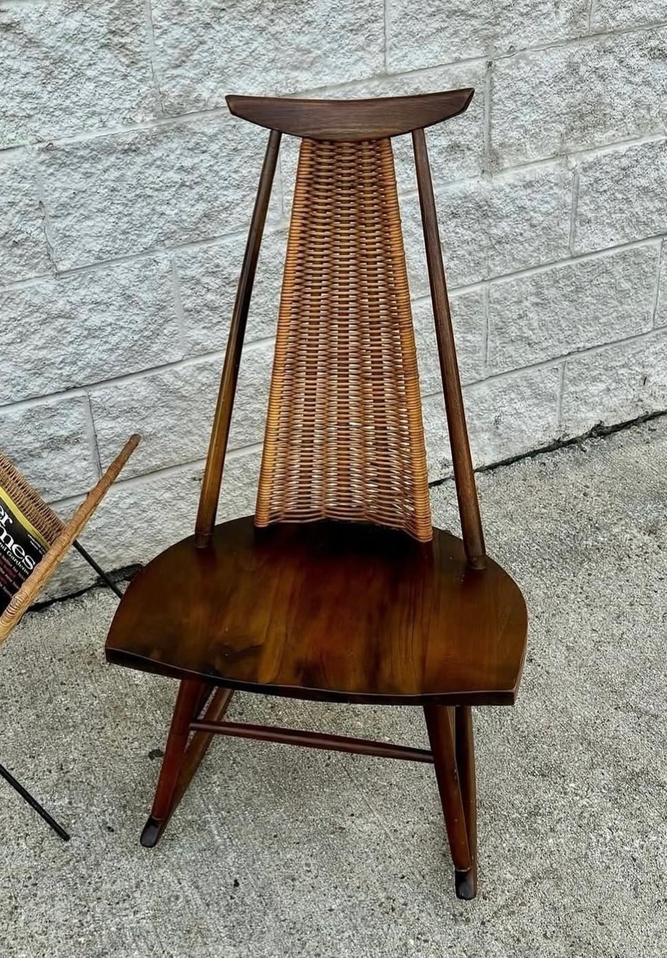 Mid-Century Modern Mid Century Modern Arthur Umanoff FWashington Woodcraft Walnut Rattan Rocker!