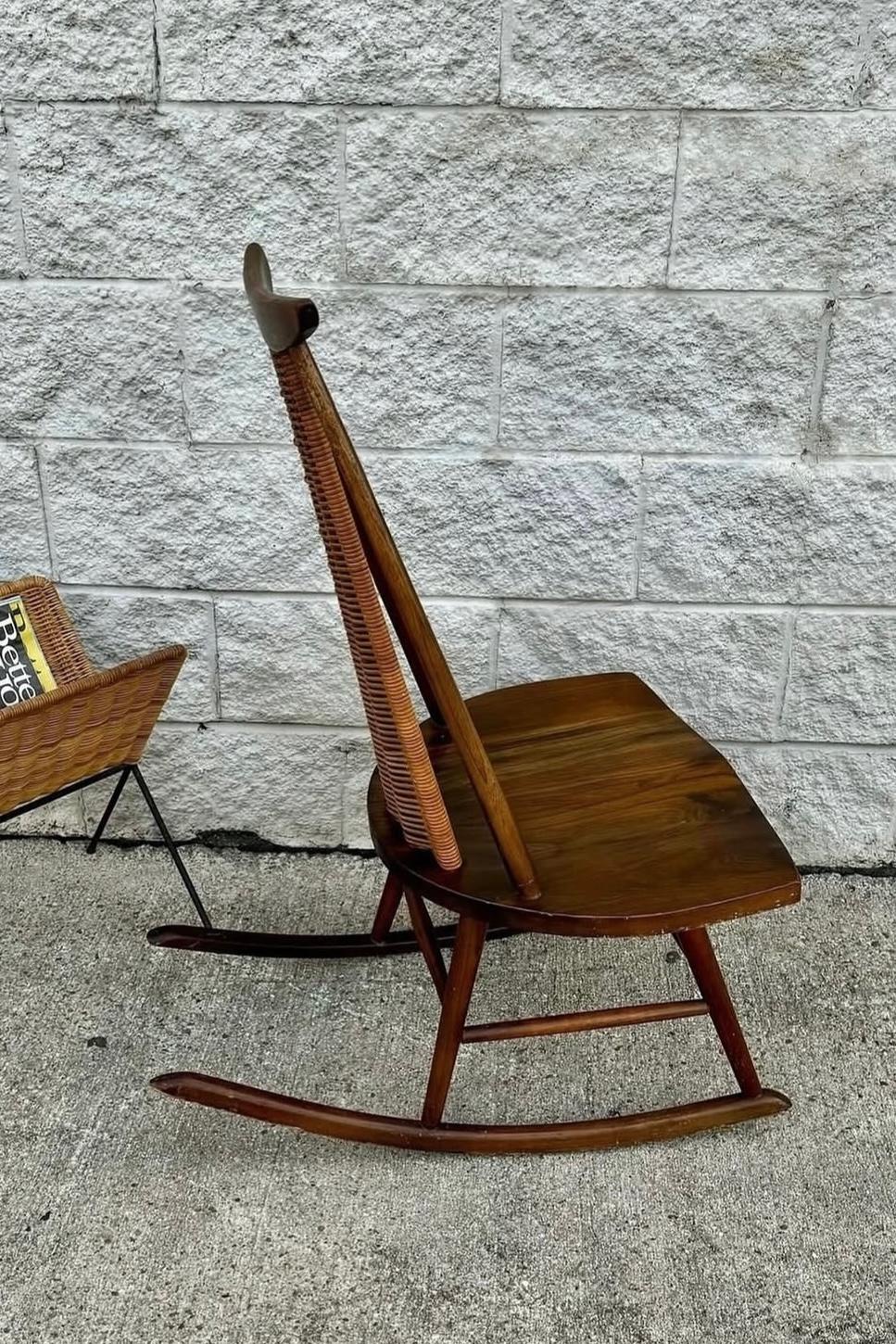 American Mid Century Modern Arthur Umanoff FWashington Woodcraft Walnut Rattan Rocker!