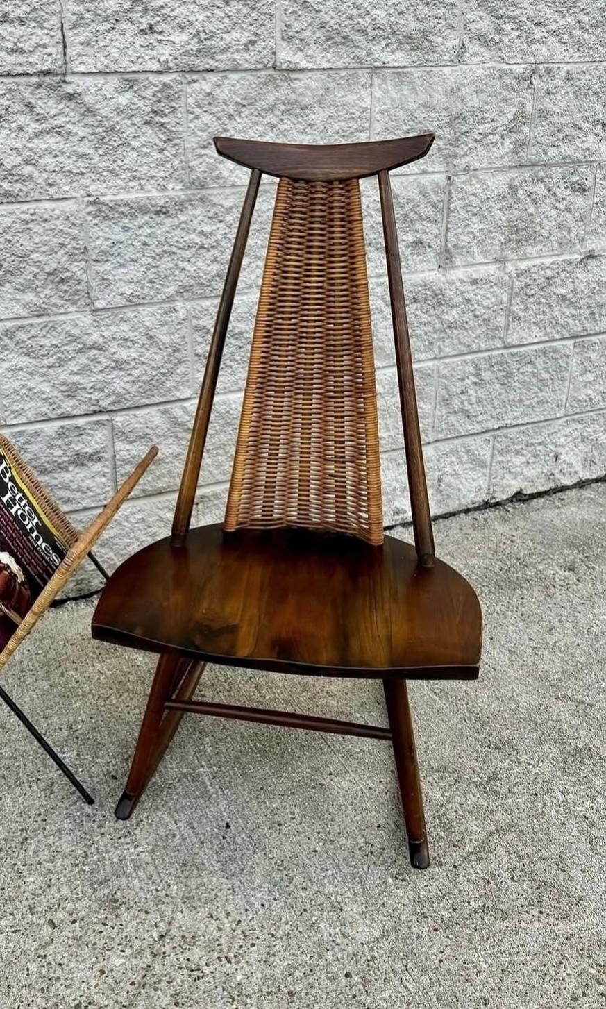 Lacquered Mid Century Modern Arthur Umanoff FWashington Woodcraft Walnut Rattan Rocker!