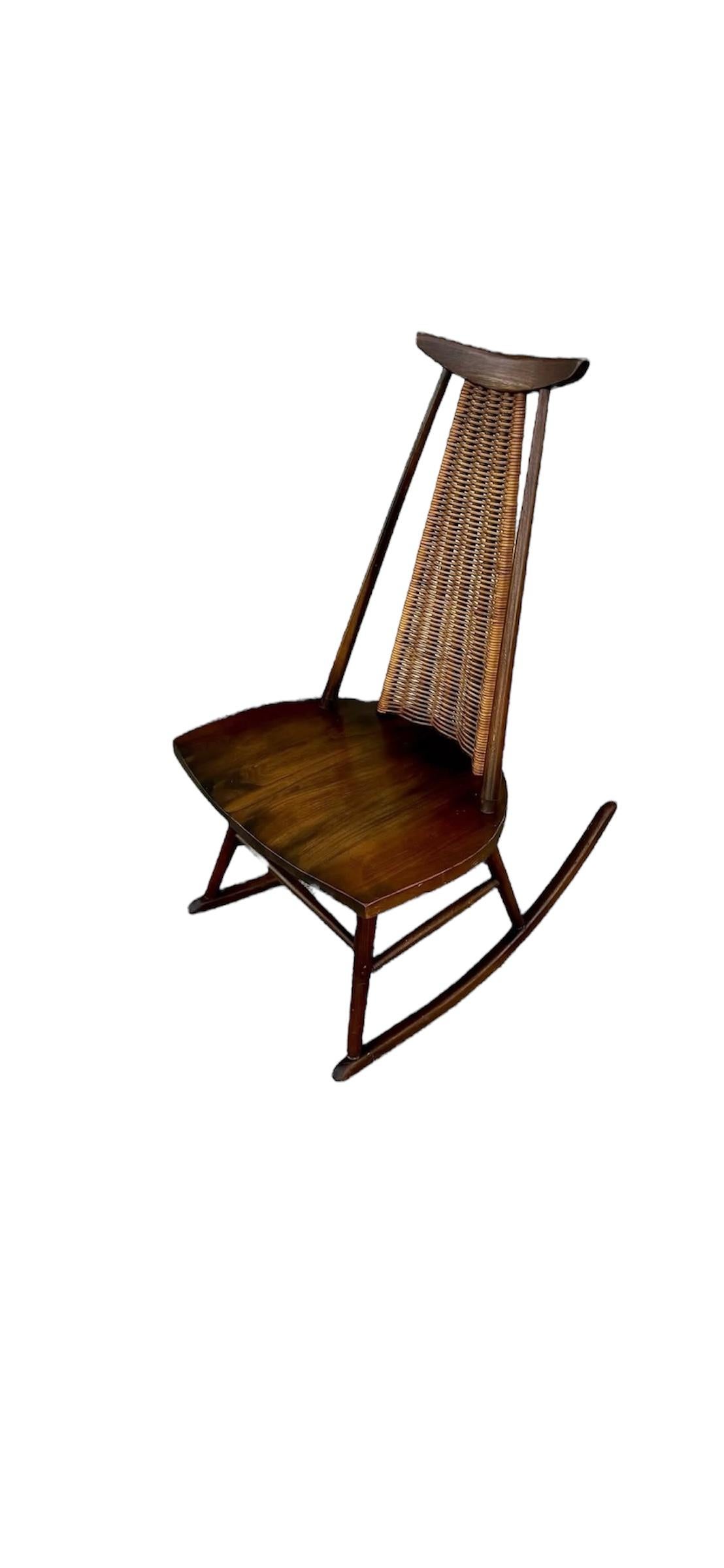 Mid-20th Century Mid Century Modern Arthur Umanoff FWashington Woodcraft Walnut Rattan Rocker!