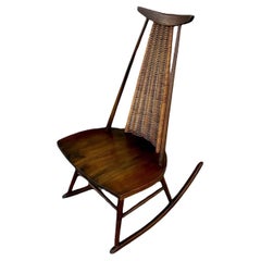 ¡Mid Century Modern Arthur Umanoff FWashington Woodcraft Mecedora de ratán de nogal!