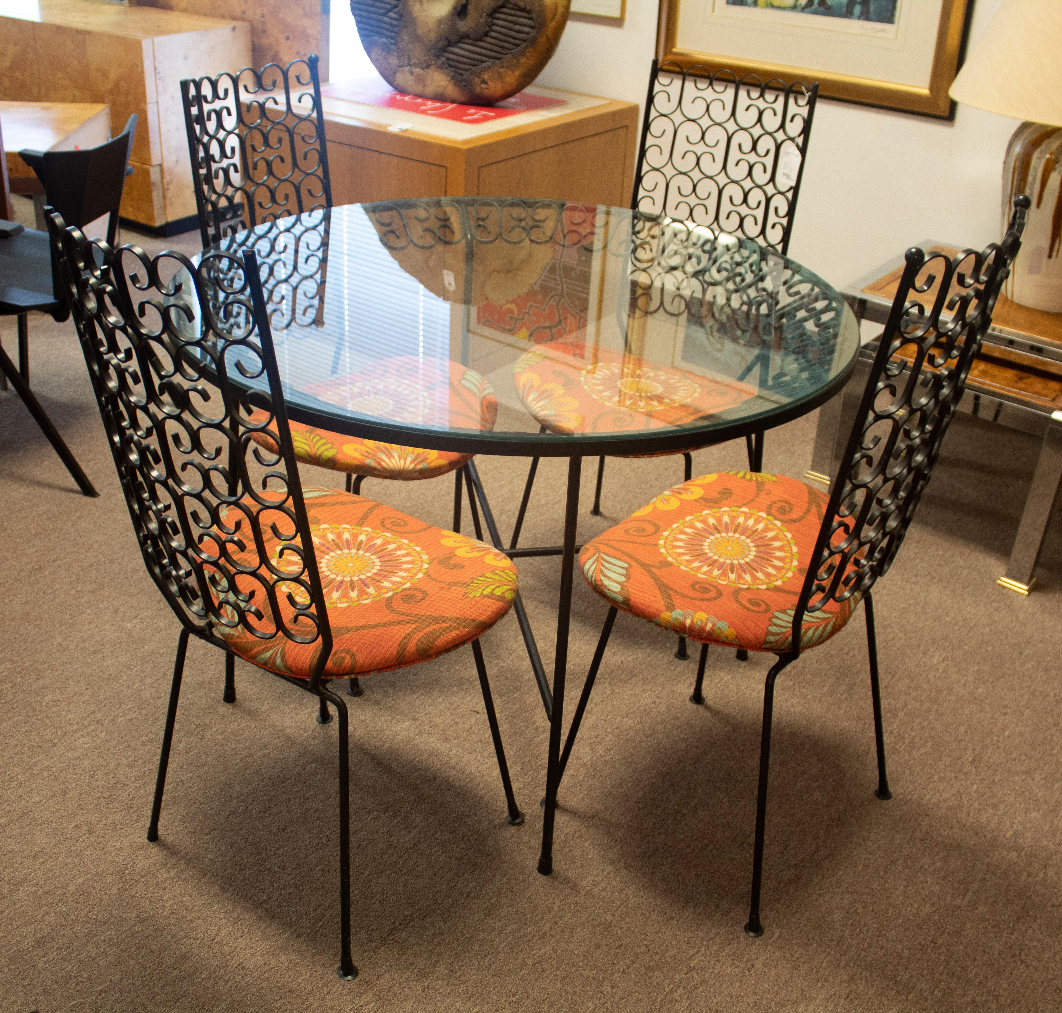 Mid-Century Modern Arthur Umanoff Grenada Metal Patio Set Table 4 Chairs Orange 1