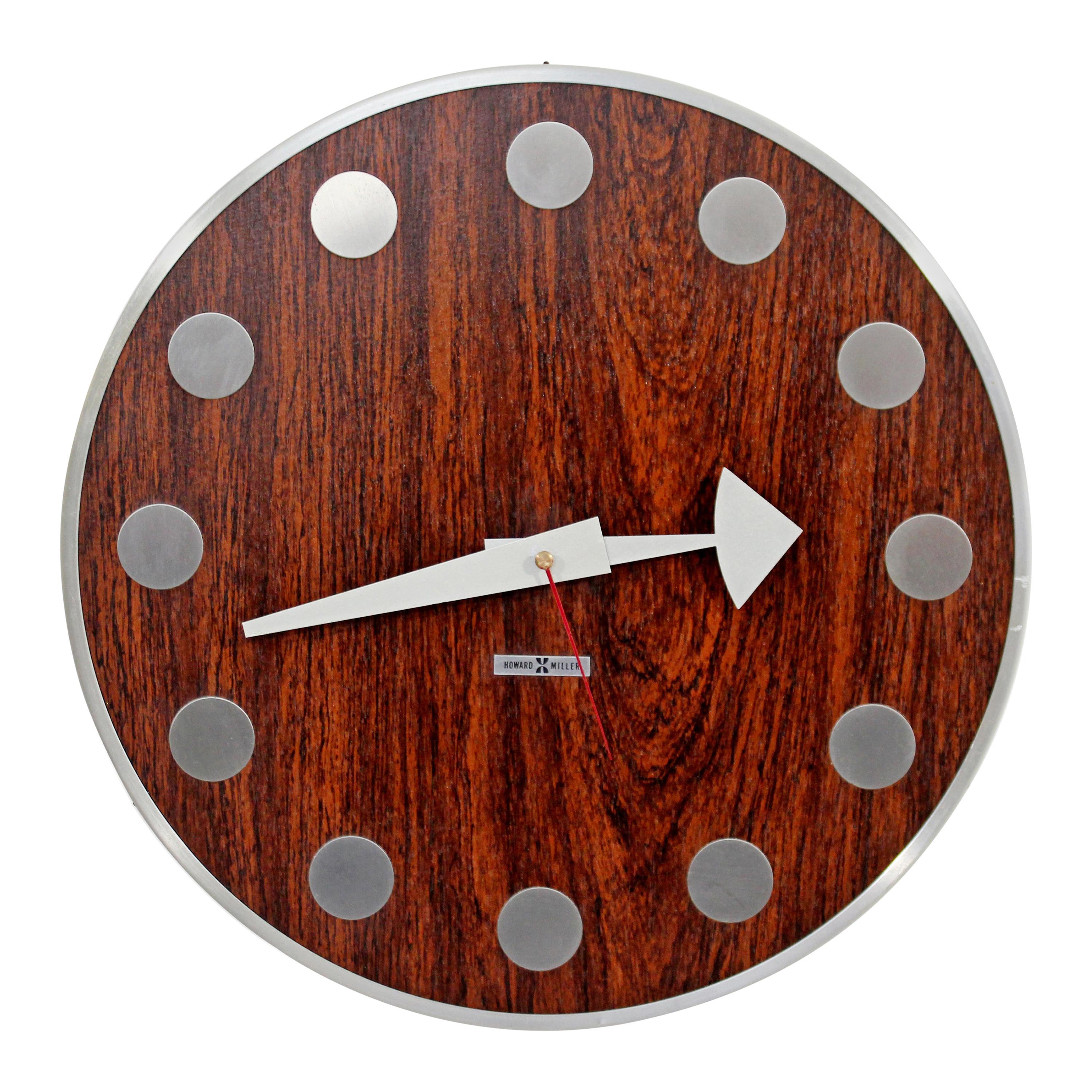 Mid-Century Modern Arthur Umanoff Howard Miller Rosewood Chrome Wall Clock