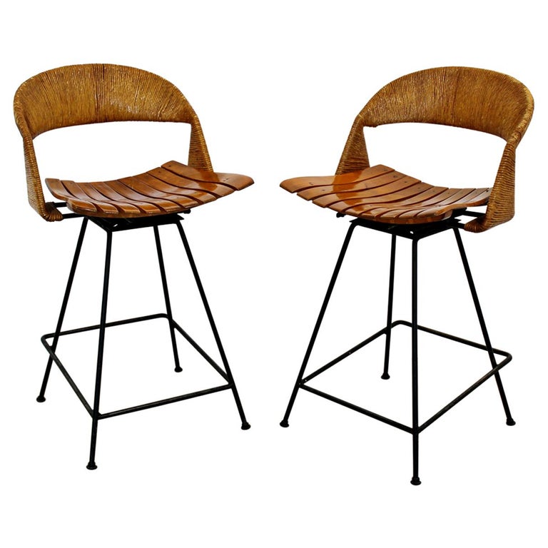Counter Height Rattan Bar Stools 1960s, Counter Height Rattan Bar Stools