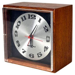 Horloge de bureau carrée en palissandre Arthur Umanoff, moderne du milieu du siècle dernier pour Howard Miller