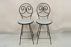 Mid Century Modern Arthur Umanoff Wrought Iron Swivel Counter Bar Stool Pair