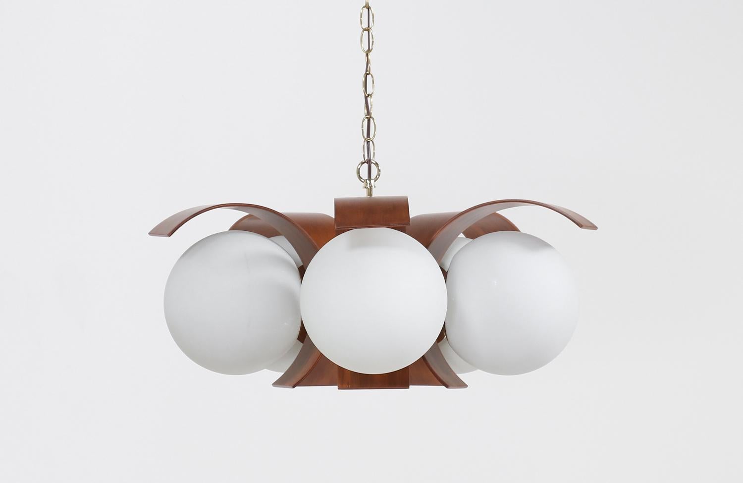 American Mid-Century Modern Artichoke Style Walnut Chandelier