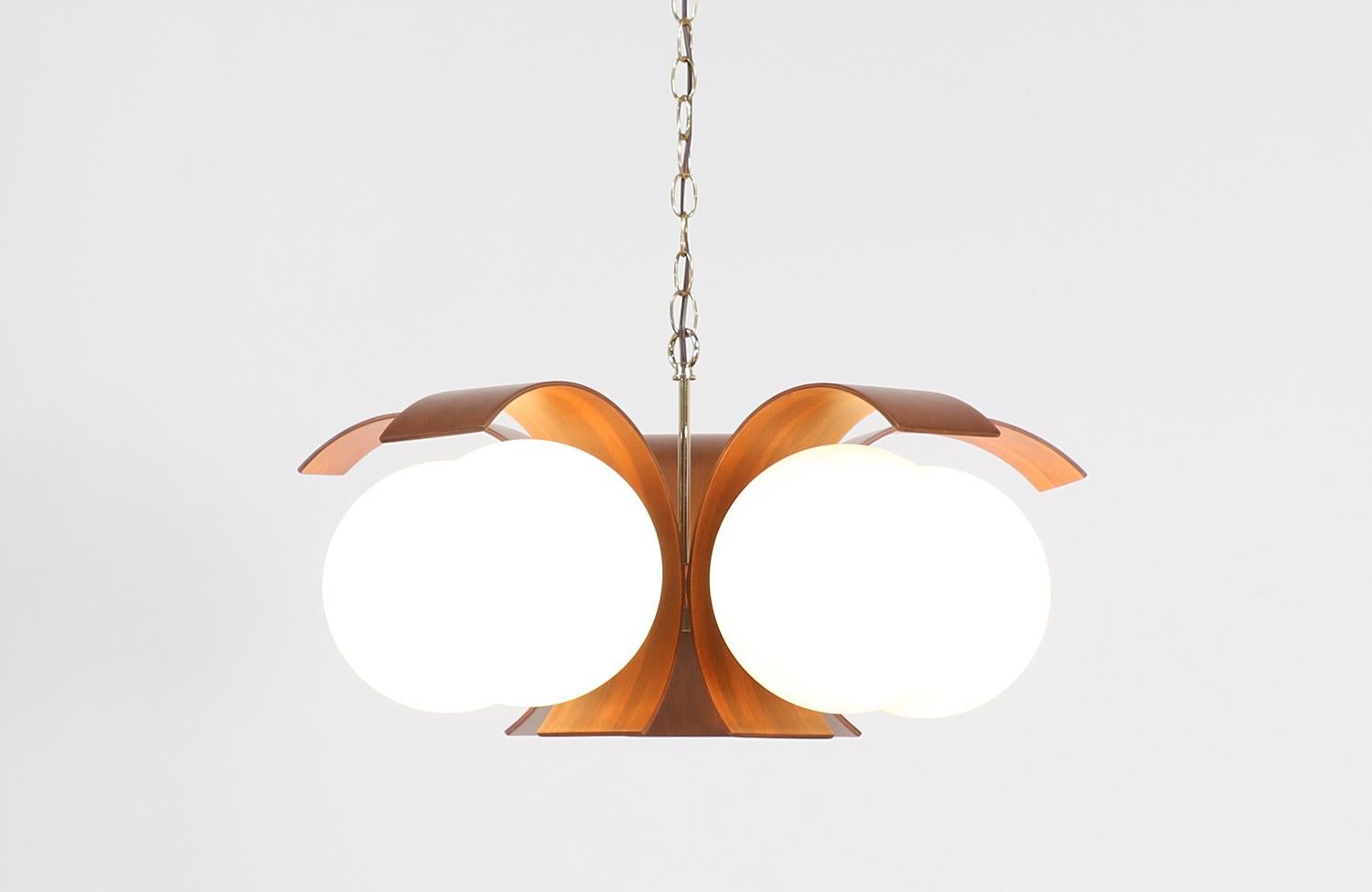 Frosted Mid-Century Modern Artichoke Style Walnut Chandelier